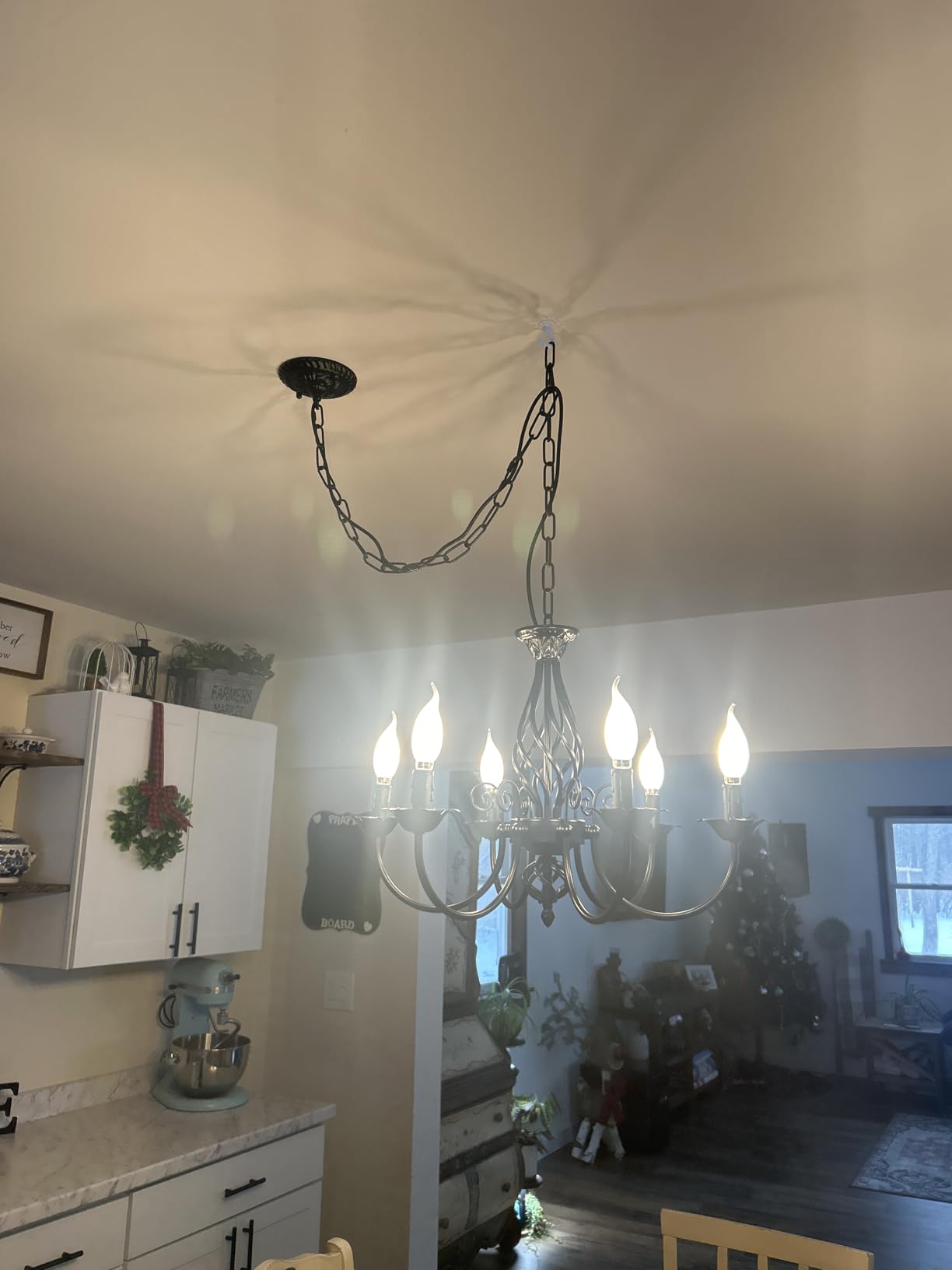 6-Light Farmhouse Candle Chandelier for Living Room, Rustic Industrial Pendant Ceiling Light fixture, Vintage Hanging Lamp for Bedroom Hallway Kitchen Dining Room Foyer, Matte Black E12 Socket customer photo 2