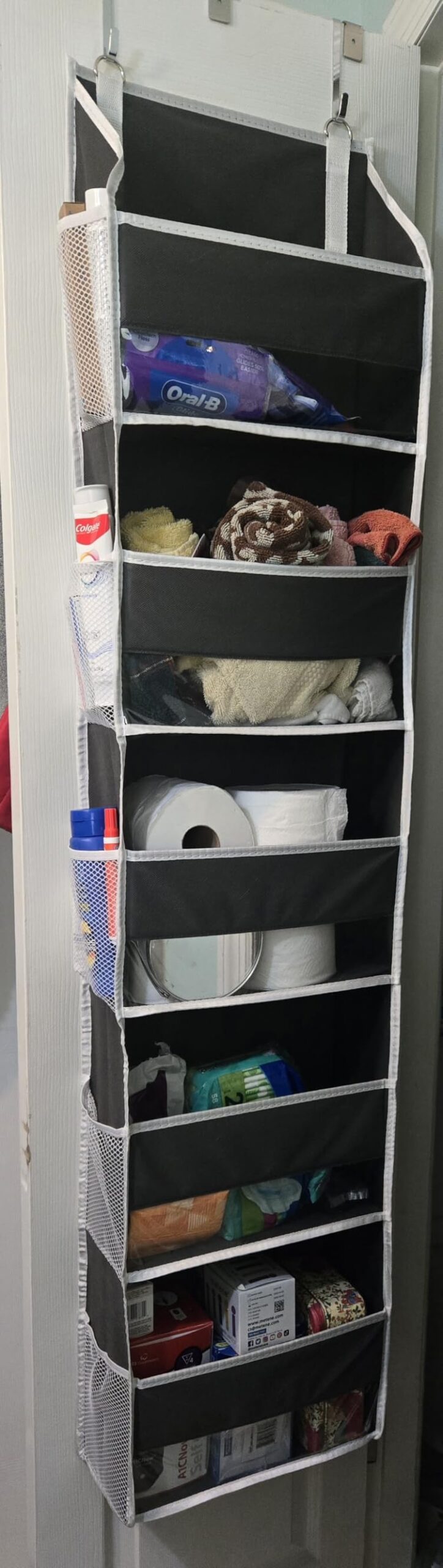 ULG Over Door Organizer with 5 Large and 10 Mesh Side Pockets, 44 lbs Weight Capacity, Dark Grey customer photo 2