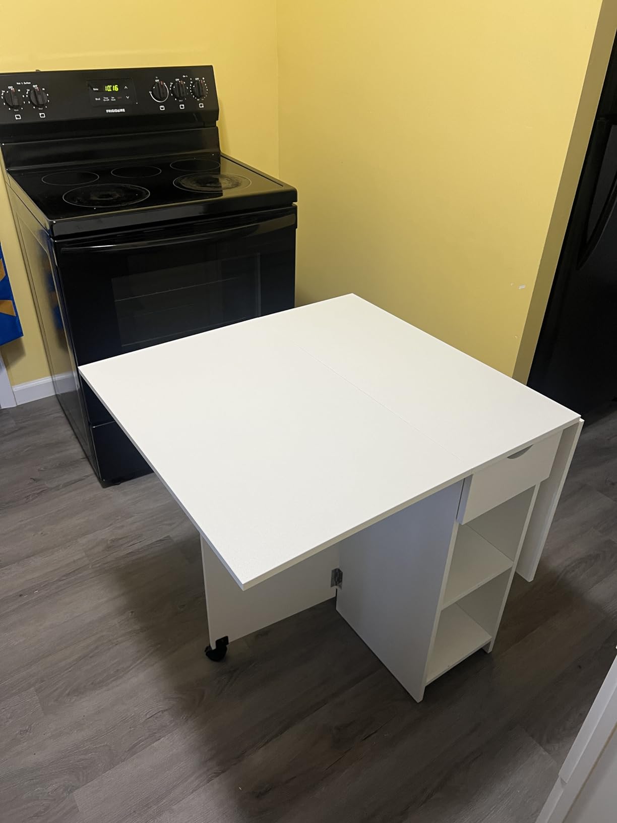 Folding Dining Table, Drop Leaf Table for Small Space with Drawer and Open Storage Shelves, Modern Rectangular Kitchen Dining Table, 47.2