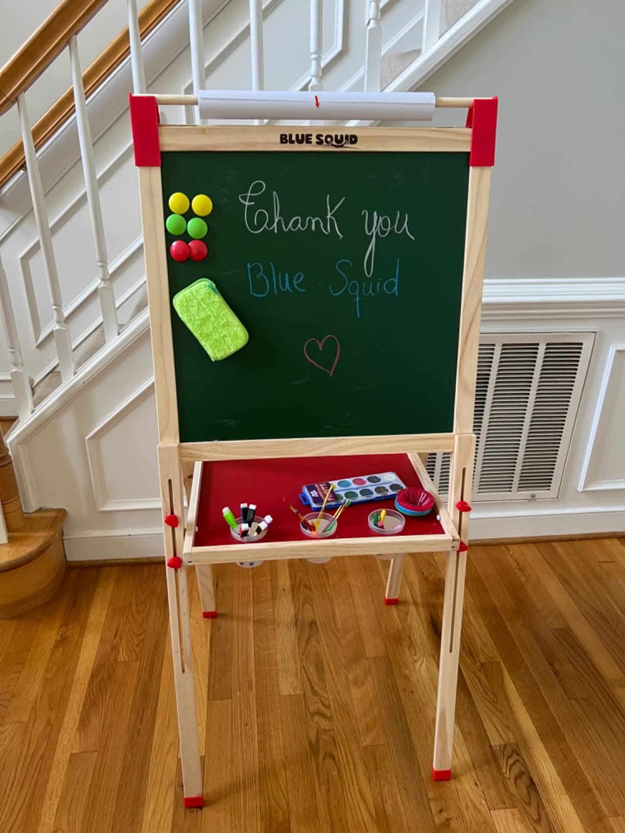 Blue Squid Art Easel for Kids with Paper Roll x 3, Includes 100+ Accessories, Double Sided Adjustable Wooden Painting Easel with Magnetic Chalk Board, White Board for Toddlers Ages 3,4,5,6,7,8,9,10,12 customer photo 2