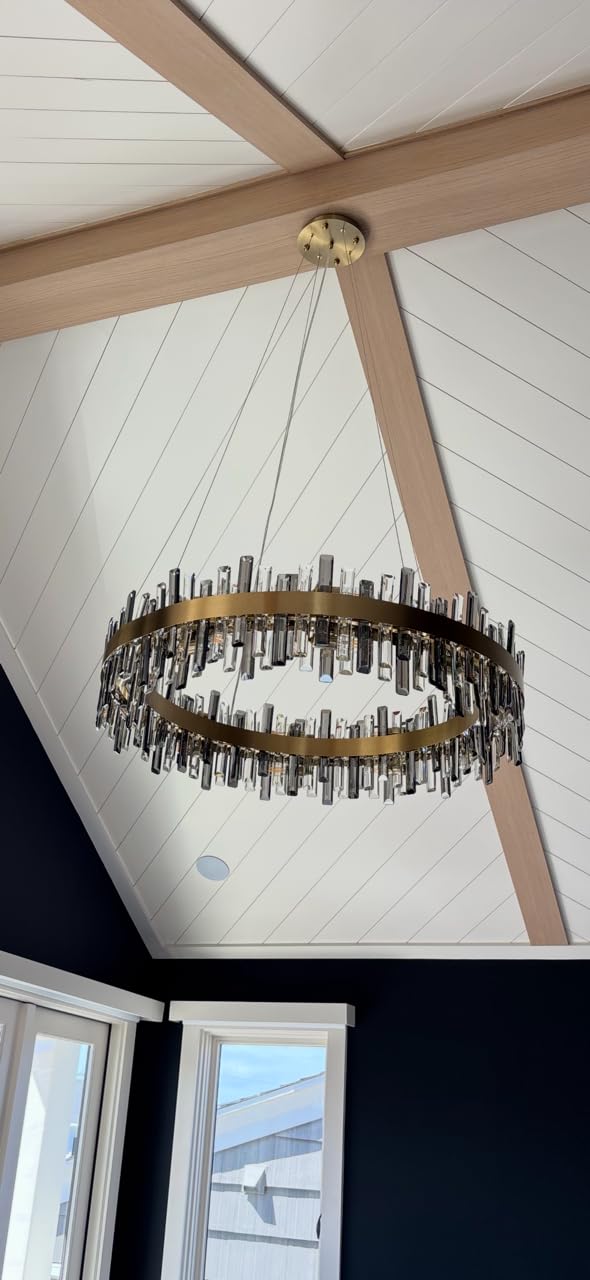 Siljoy 12-Light Modern Crystal Chandelier, Luxury Brushed Gold 2-Tiers K9 Crystal Raindrop Chandelier, Elegant Dimmable Crystal Chandelier Ceiling Light for Dining Living Room Kitchen D19.7'' customer photo 1