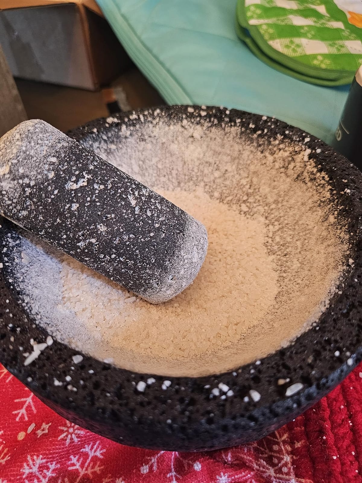 8 in Molcajete Mexicano Made of Authentic Lava Rock in Mexico | Not Concrete | Molcajete mortar and pestle set | Tortilla warmer and brush included | Reinforced packaging arrives pristine | Guacamole bowl customer photo 2