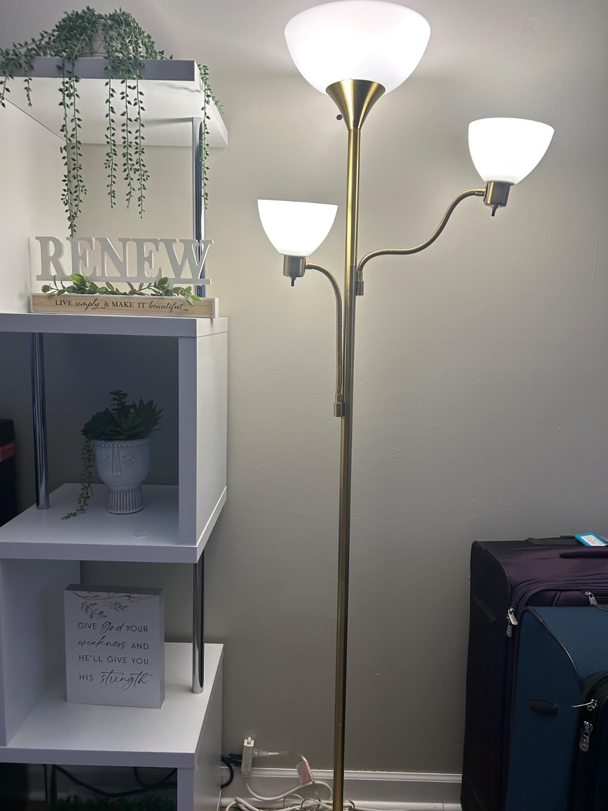 Brightech Sky Dome Double - High Brightness Torchiere Floor Lamp with 2 Reading Lights for Living Rooms, Bedrooms - Replace Halogen Standing Lamps with Efficient LED Office Lighting - Tall White Pole customer photo 1