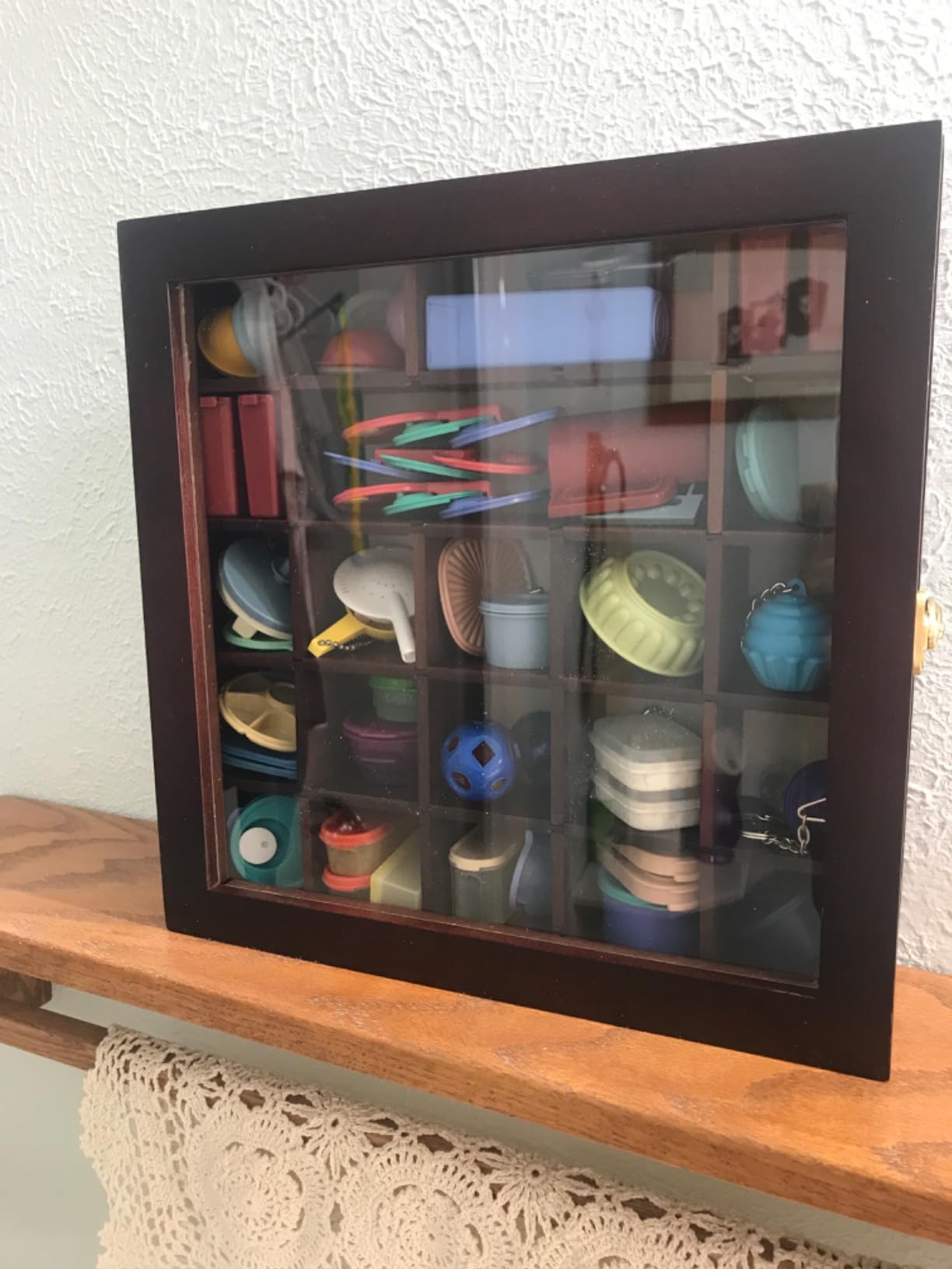 Adjustable Rock Display Case - Rock Collection Box with Fabric Bed for Mineral Display - Dark-Finish Shadow Box with Shelves for Crystal Storage customer photo 2