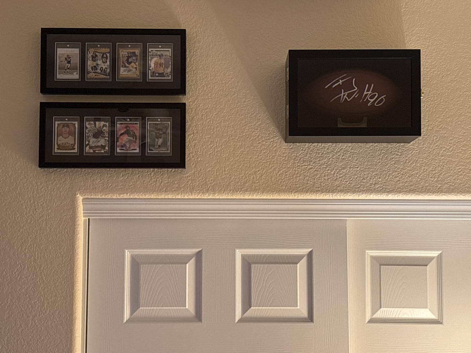 Football Display Case Wall Mount Full Size Wooden Acrylic Black | Solid wood frame with 98% UV acrylic door and metal lock; displays signed footballs and memorabilia in a man cave or office customer photo 2