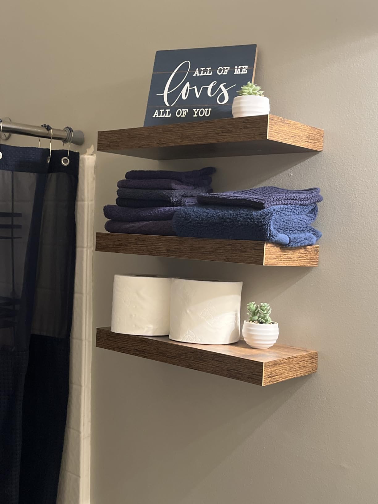 QEEIG Floating Shelves for Wall Bathroom Shelf Bedroom Kitchen Living Room Hanging Book Shelves Small Farmhouse Decor 16 inch Set of 3, Rustic Brown (015-BN3) customer photo 1