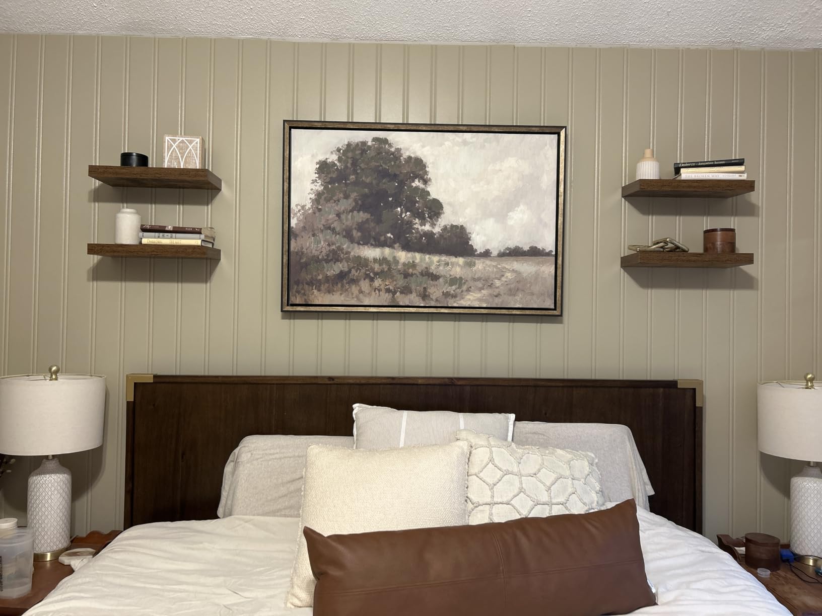 QEEIG Floating Shelves for Wall Bathroom Shelf Bedroom Kitchen Living Room Hanging Book Shelves Small Farmhouse Decor 16 inch Set of 3, Rustic Brown (015-BN3) customer photo 2