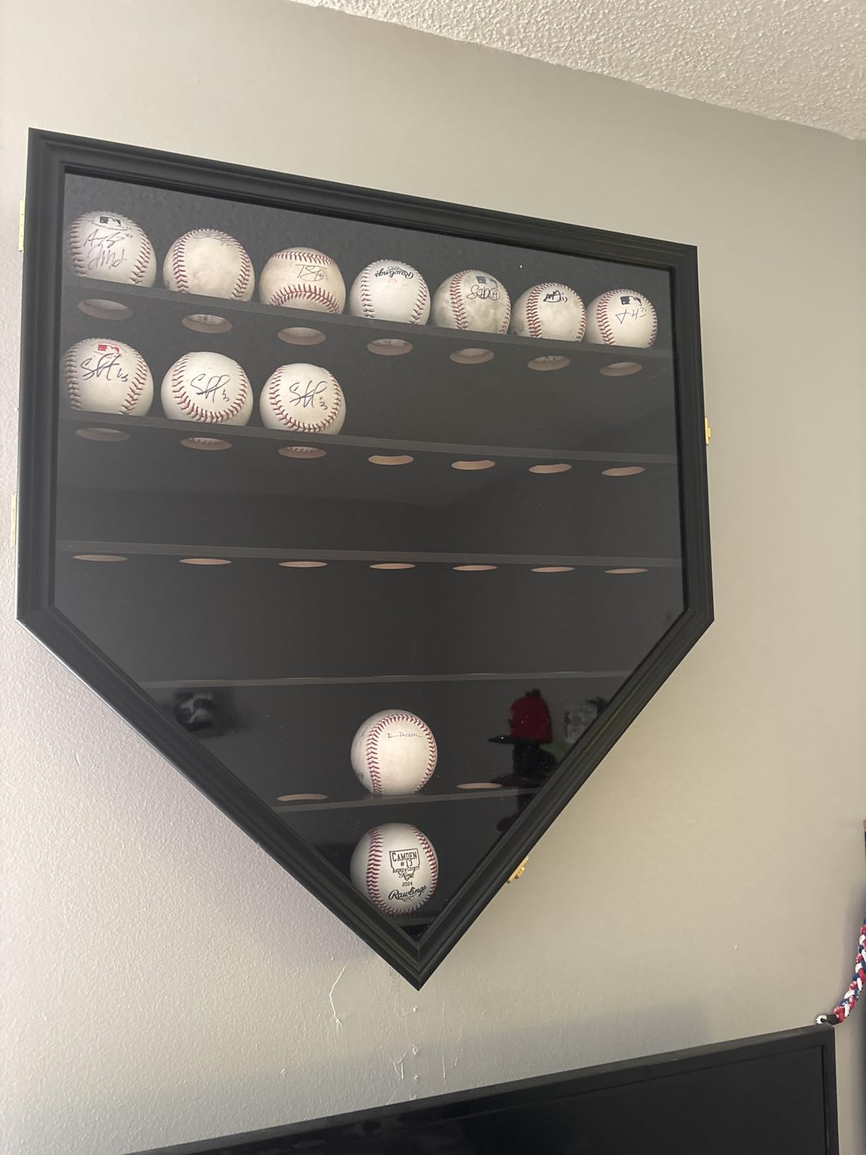 Baseball Display Frame Case Lockable Black Shadow Box for 30 Balls | Wooden Wall Cabinet Showcase Holder With Anti Fade UV Protected Acrylic Door for Homerun and Collector Autograph Baseballs customer photo 1