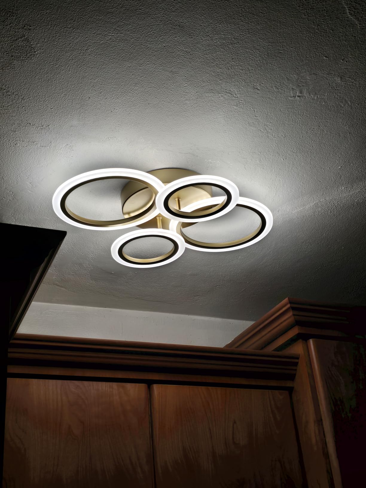 Modern LED Flush Mount Ceiling Light, Black, 4 Rings, Not Dimmable, 4000K Close to Ceiling Light Fixtures, Kitchen Lighting Fixture Lamp for Bedroom, Living Room, Laundry Room customer photo 1