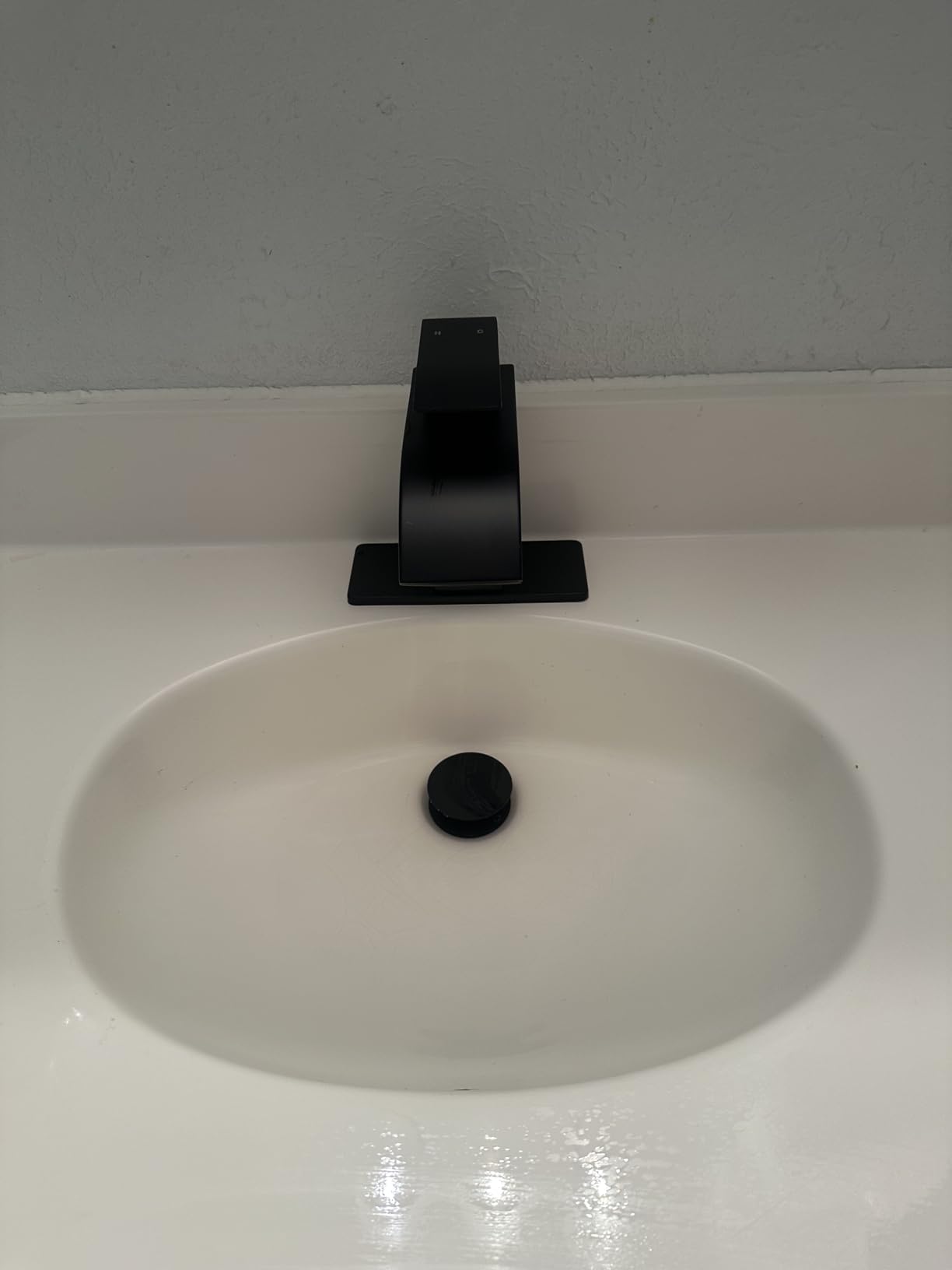 Waterfall Single Handle Bathroom Sink Faucet with Drain Black | Matte Black Vanity Faucet with Pop-up Drain, Ceramic Valve, for 1 or 3 Hole Modern Bathrooms customer photo 2