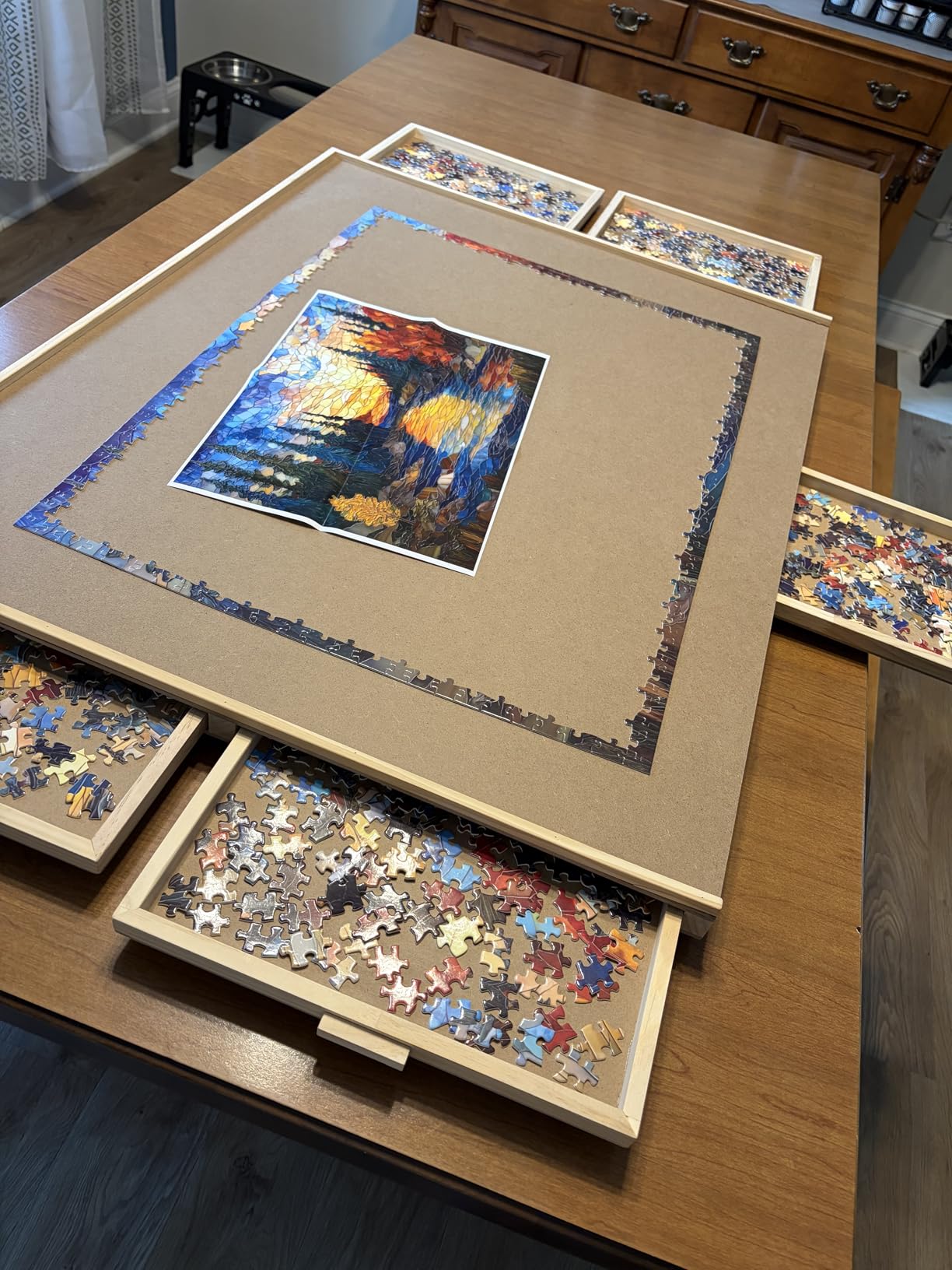 1500 Piece Wooden Jigsaw Puzzle Board - 6 Drawers, Preassembled Rotating Puzzle Table | 35