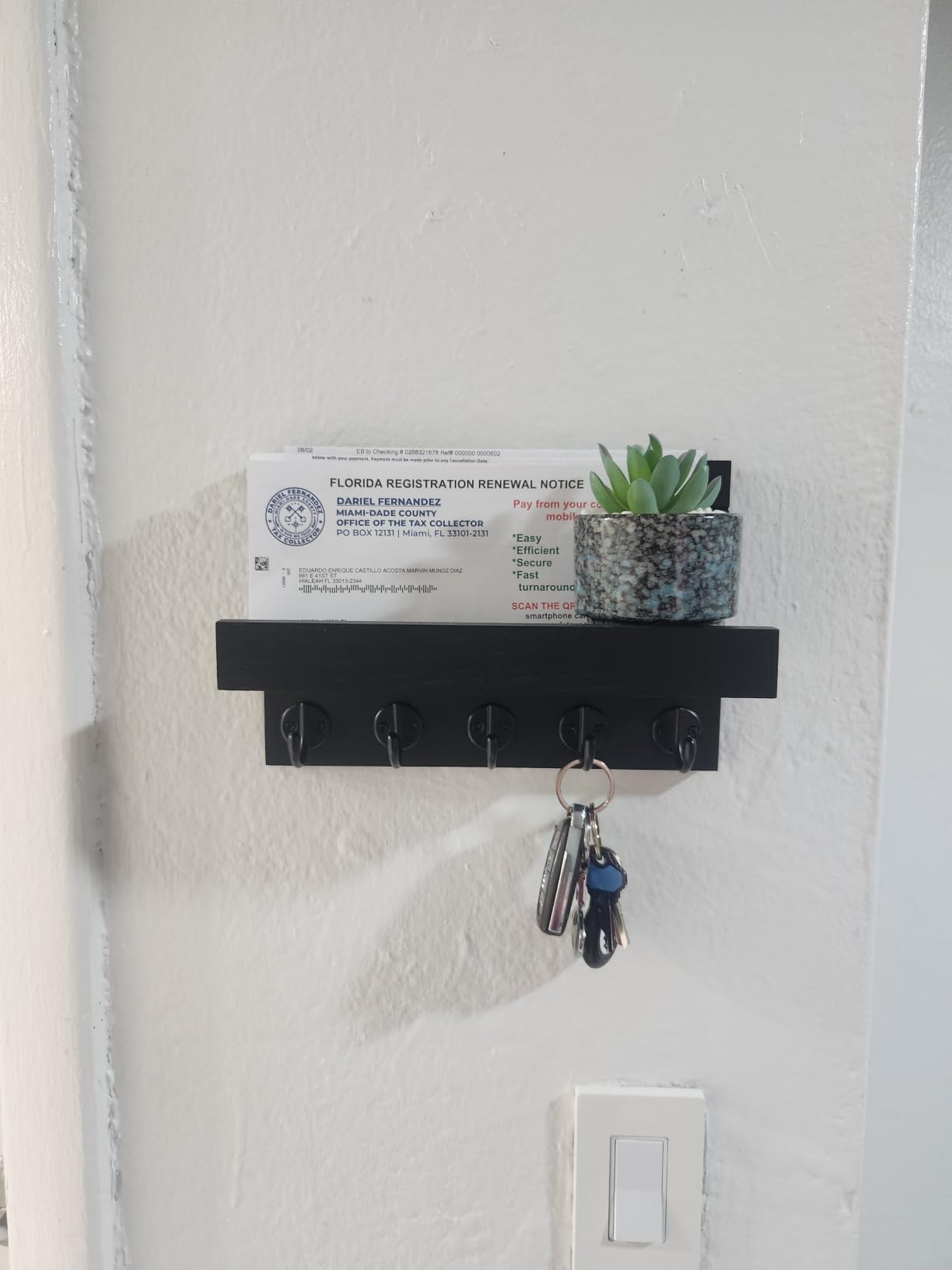 Lwenki Key Holder for Wall, Decorative Key and Mail Holder with Shelf Has Large Hooks for Bags, Coats, Umbrella - Paulownia Wood Key Hanger with Mounting Hardware (9.8