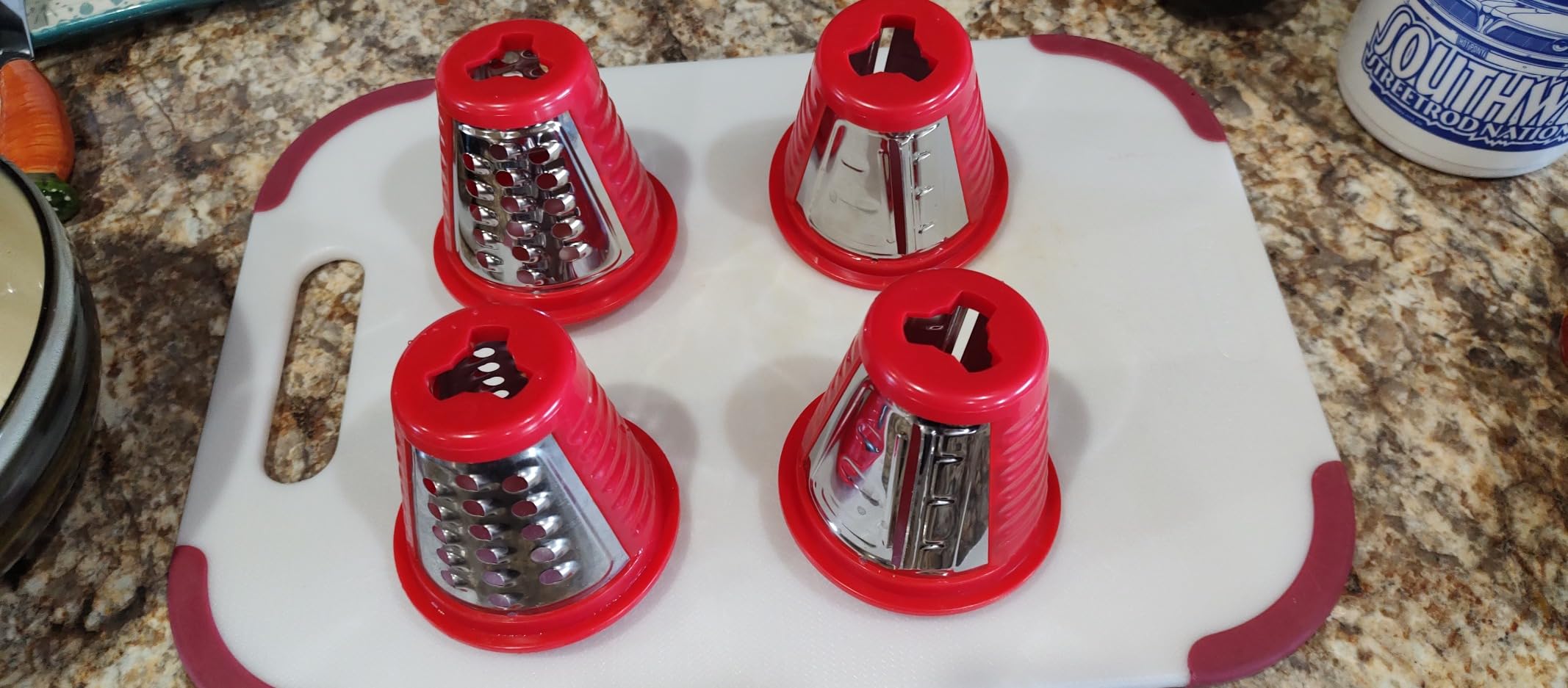 FOHERE Electric Cheese Grater Salad Maker, Electric Slicer Shredder for Home Kitchen Use, One-Touch Easy Control, Electric Grater for Vegetables, Cheeses and Nuts, BPA-Free, Red customer photo 2