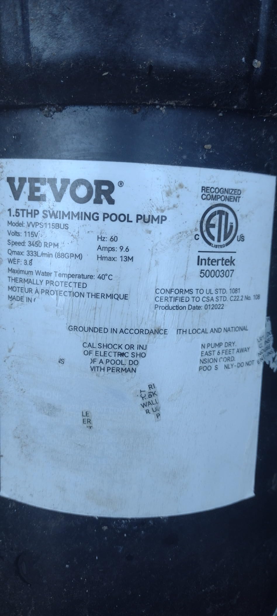 VEVOR Swimming Pool Pump 1.5 HP 5280 GPH Single Speed Pump with Strainer Basket for Above Ground Pool customer photo 1