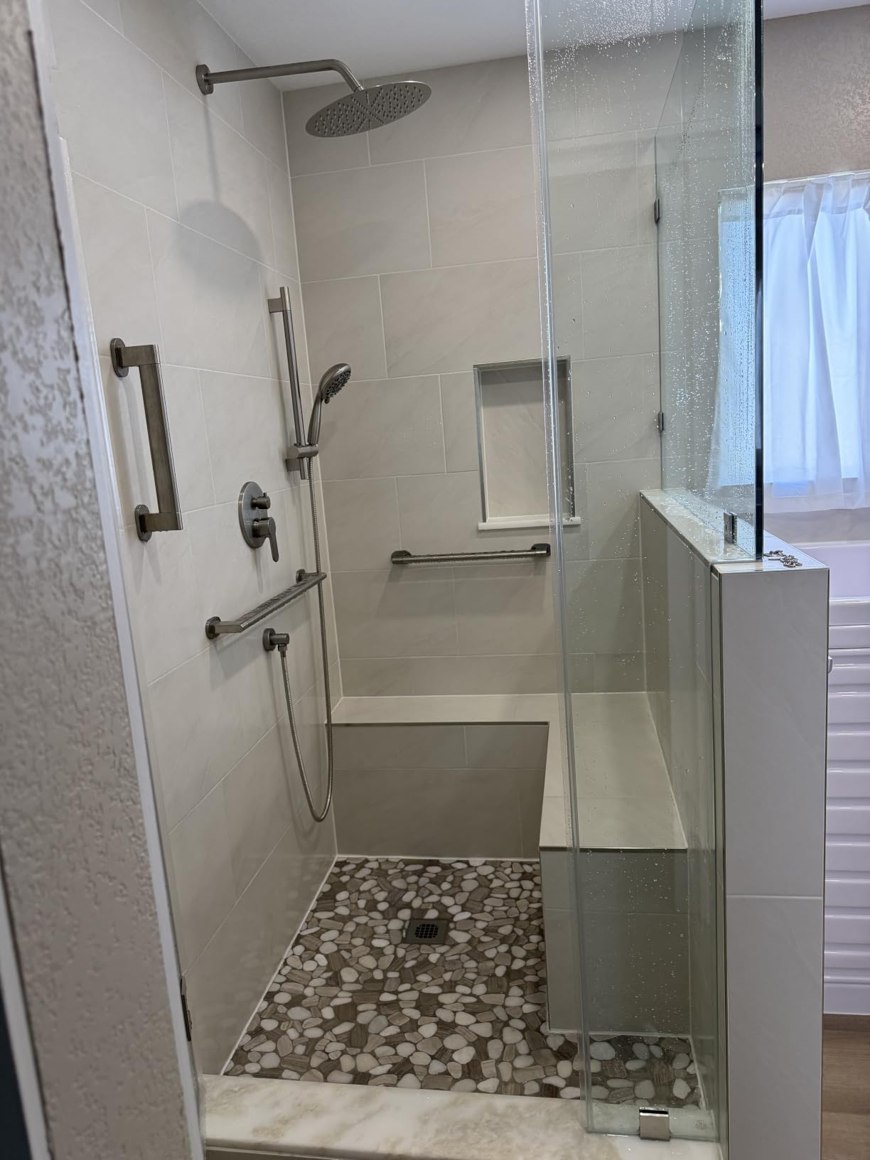 SR SUN RISE 12 Inch Rain Shower System, High Pressure Shower Heads and Handheld 6-Spray Combo Set Slide Bar Shower Faucets Sets Complete Included Valve and Trim Kit for Bathroom, Brushed Nickel customer photo 1
