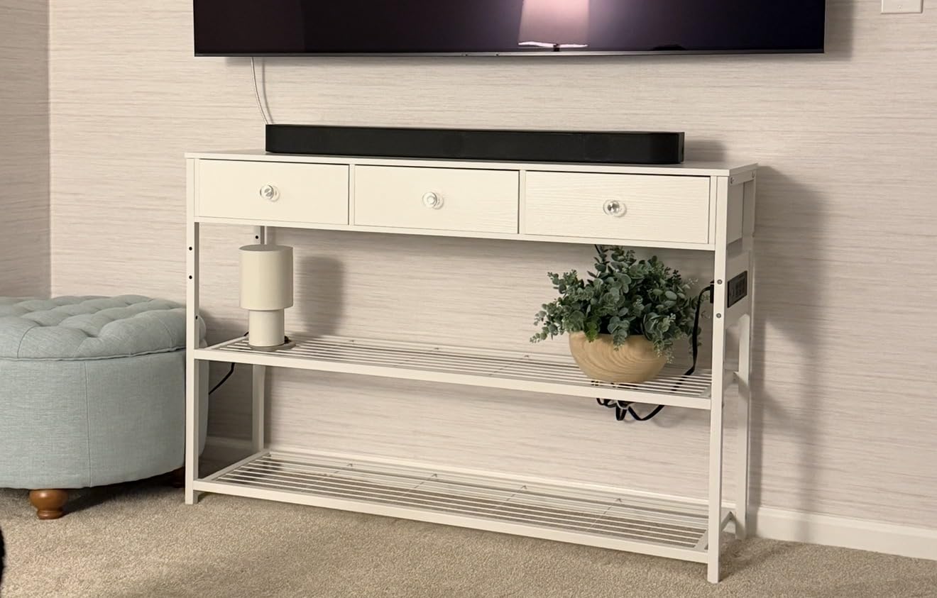 Ecopriso 47'' Entryway Table with Outlets and USB Ports, Console Table with 3 Drawers, Sofa Table Narrow Long with Storage Shelves for Living Room, Couch, Hallway, Foyer, Kitchen Counter, Black customer photo 2
