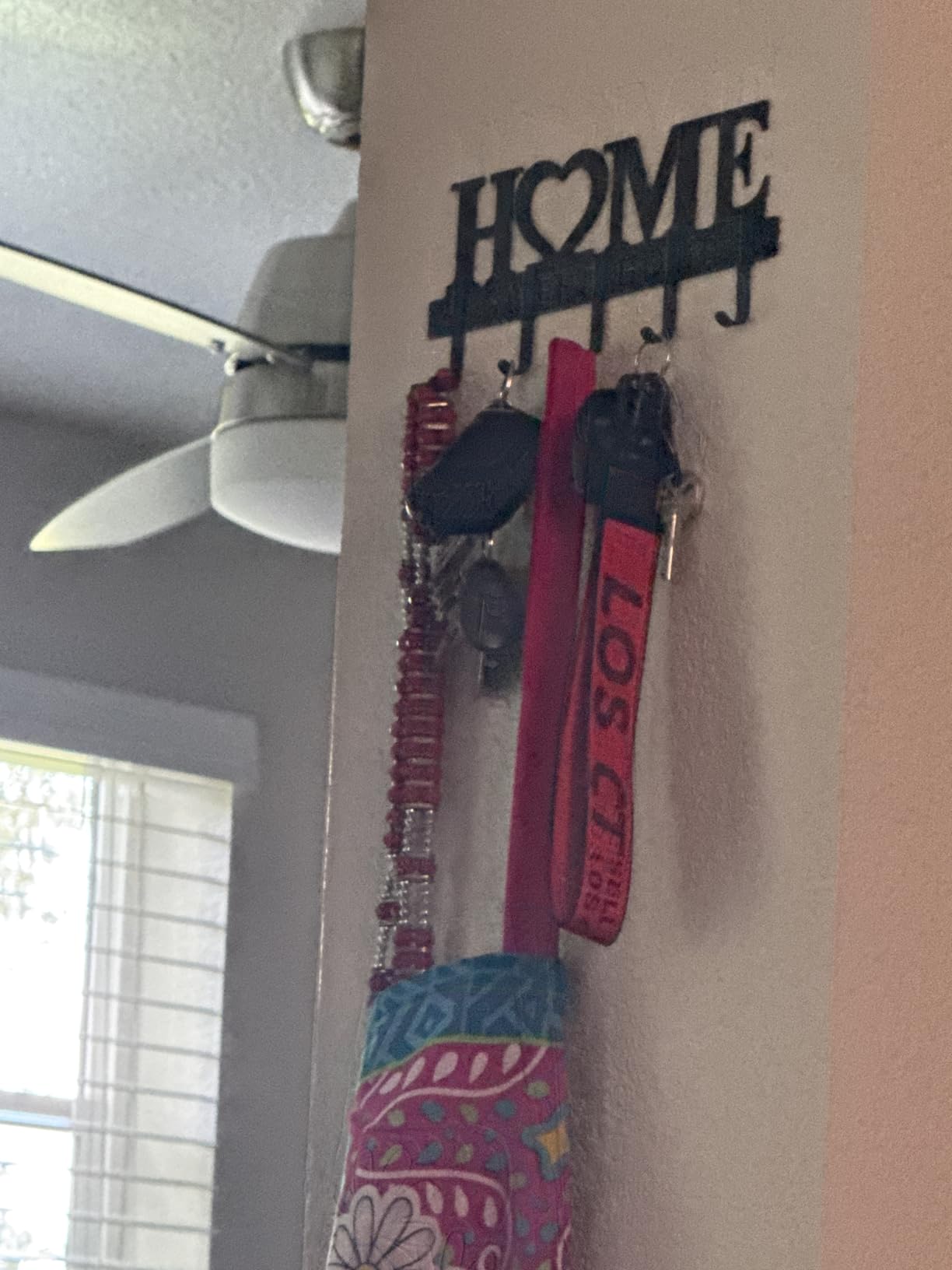 Entryway Wall Key Holder with 5 Hooks, Metal Key Rack Wall Mount for Keys, Bags and Leashes, Decorative Organizer for Entryway, Mudroom or Hallway, Sweet Home Design, 9.8 inches, Black customer photo 2