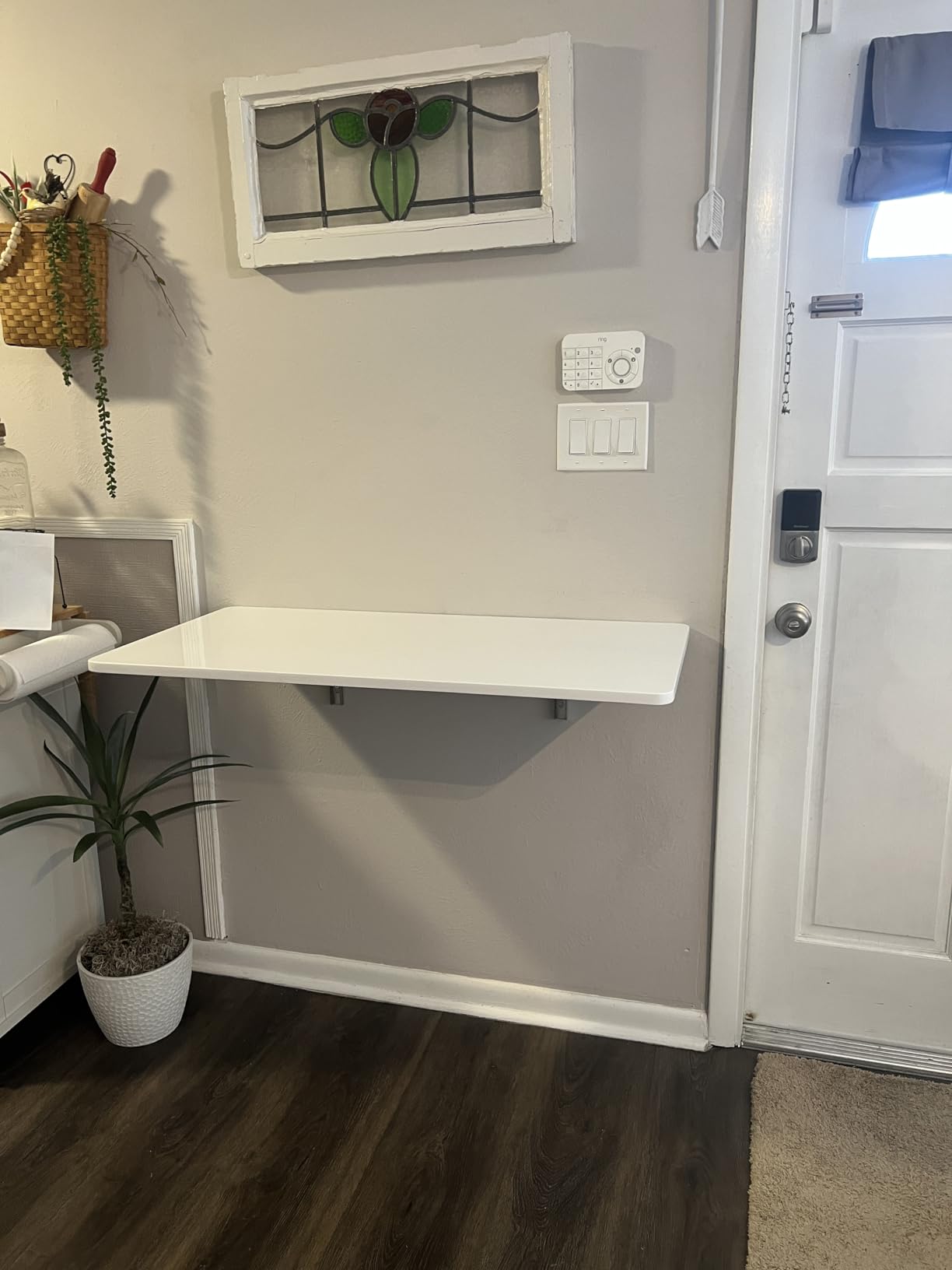 Wall Mounted Folding Table, White Floating Desk for Small Spaces, Stainless Steel Bracket Laundry Folding Table, Wall Folding Desk, Home Bars and Dining Establishments (39.4