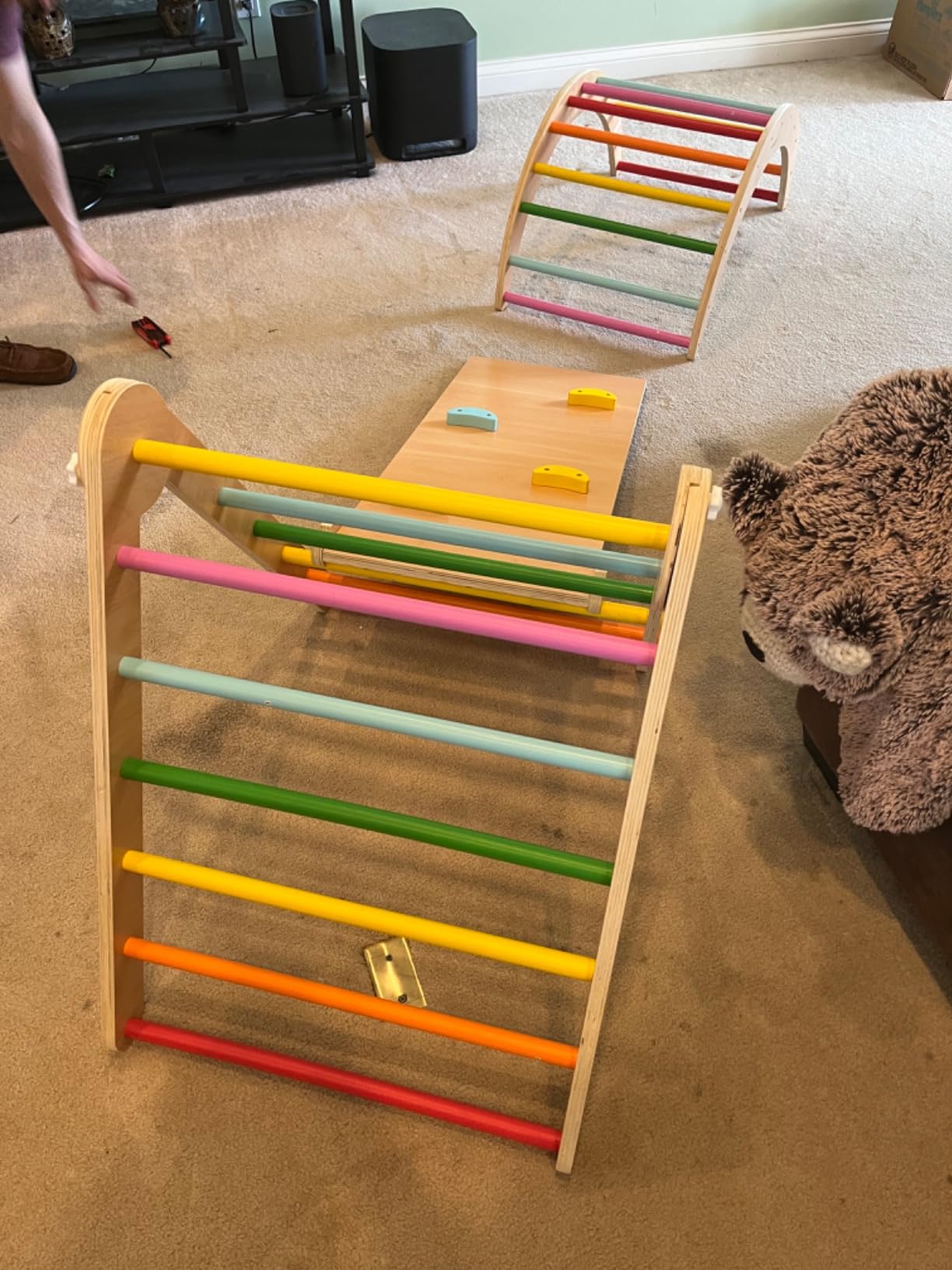 Beright 4 in 1 Pikler Triangle Gym, Montessori Foldable Climber with Ramp, Indoor Climbing Toys for Kids, Climbing Triangle for Toddlers Arch Climber, Rocker, Learning Waldorf Children Toy, Rainbow customer photo 2