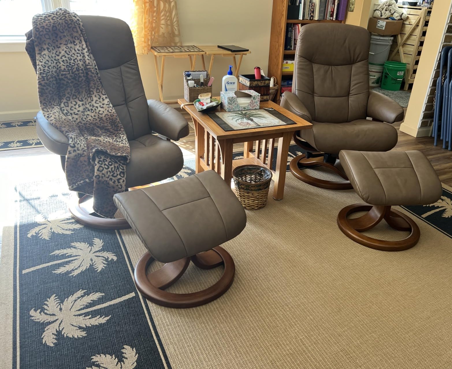Hjellegjerde Leather Norwegian Ergonomic Scandinavian Lounge Reclining Chair 215 Large Muldal Swivel Recliner Furniture Nordic Line Genuine Navy Blue Leather Walnut Wood customer photo 1