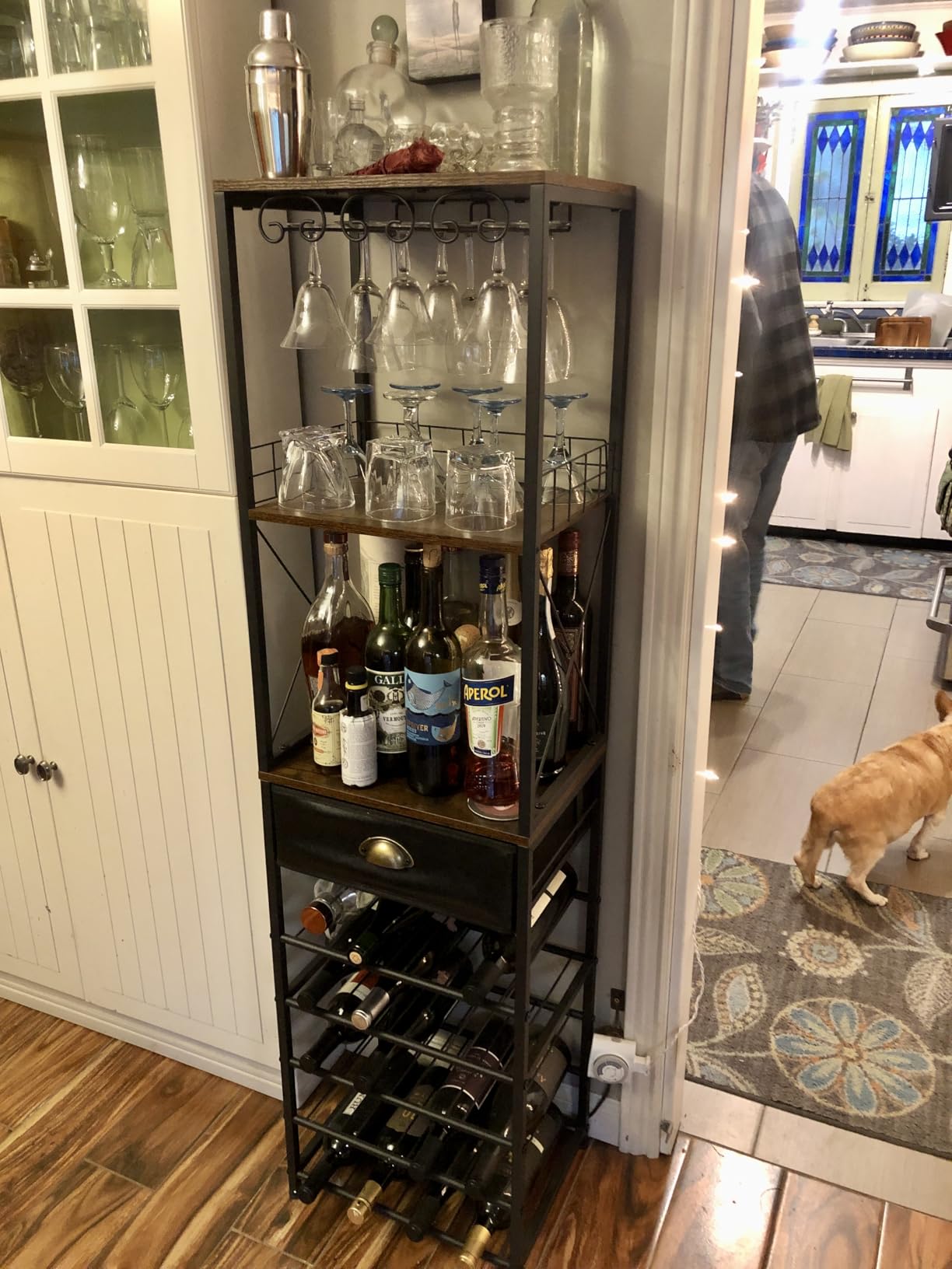Homeiju Wine Rack Freestanding Floor, Bar Cabinet for Liquor and Glasses, 4-Tier bar Cabinet with Tabletop, Glass Holder, Storage Drawer and Wine Storage for Living Room (Patent No.D29872845) customer photo 1