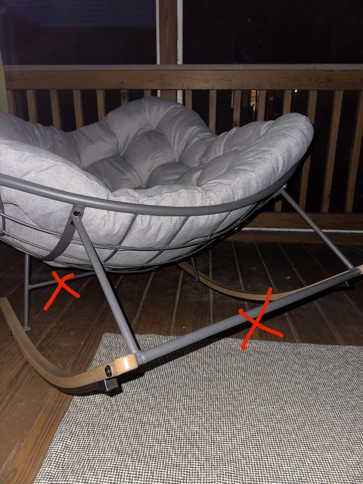 Grand patio Outdoor Papasan Rocking Chair with Thick Cushion, Grey | Oversized Modern Cozy Lounge Rocker Chair Steel Frame with Cushion for Balcony Porch Patio customer photo 1