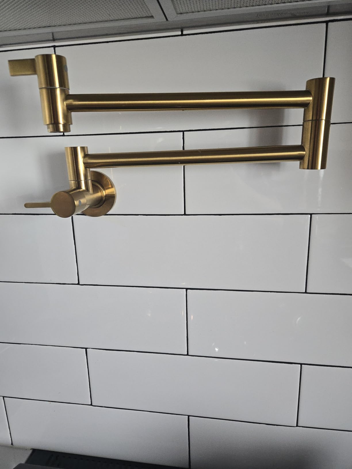 Matte Black Pot Filler, Pot Filler Faucet Wall Mount, Brass Folding Stretchable with Double Joint Swing Arm Single Hole Two Handles Kitchen Restaurant customer photo 1