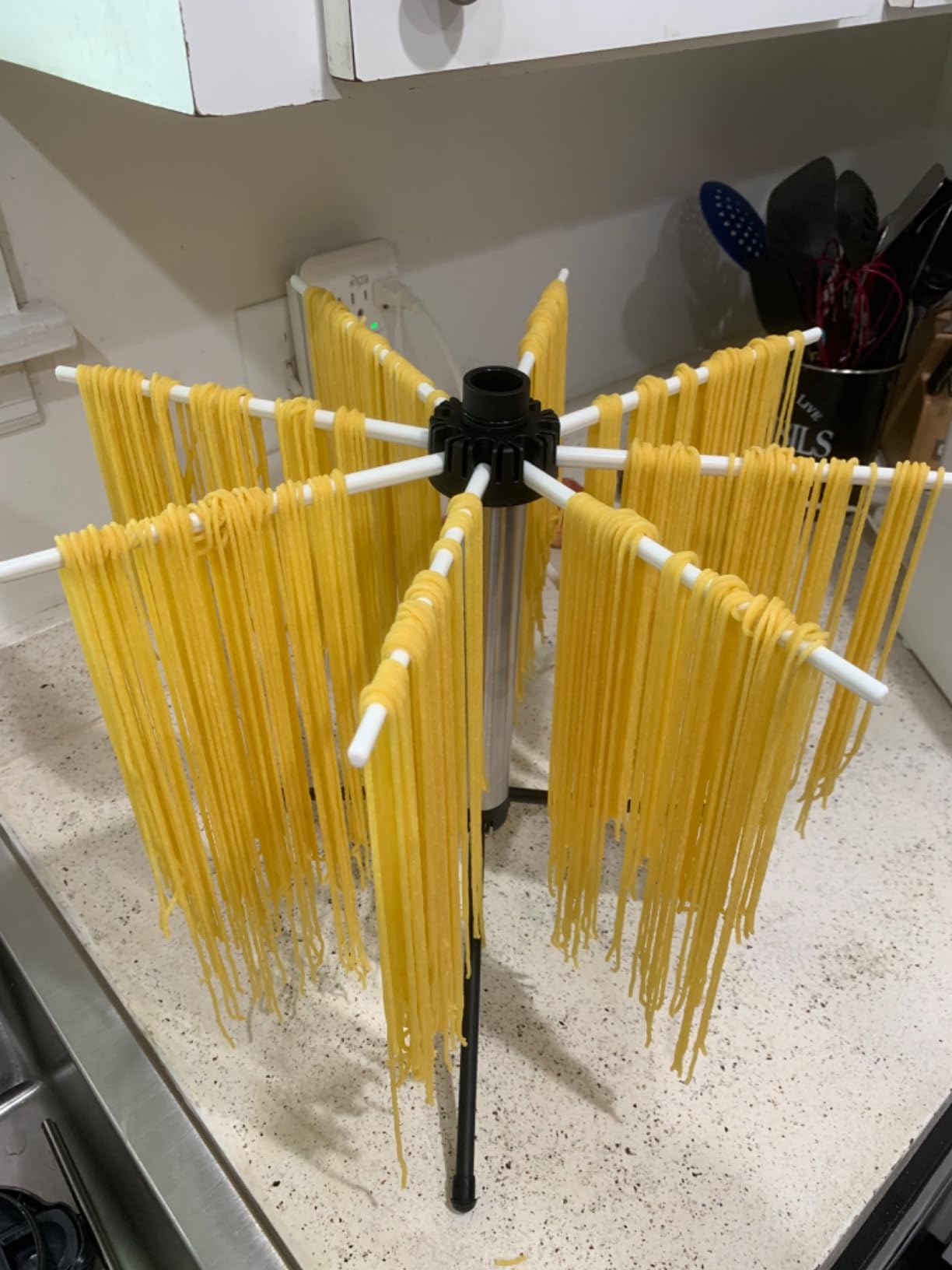 KITCHENDAO Collapsible Pasta Drying Rack, Compact for Easy Storage, Quick Set up, Foldable Pasta Dryer Rack Spaghetti Noodle Hanger, Detachable for Easy Cleaning, Rotary Arms, Hold up to 5 lbs customer photo 2