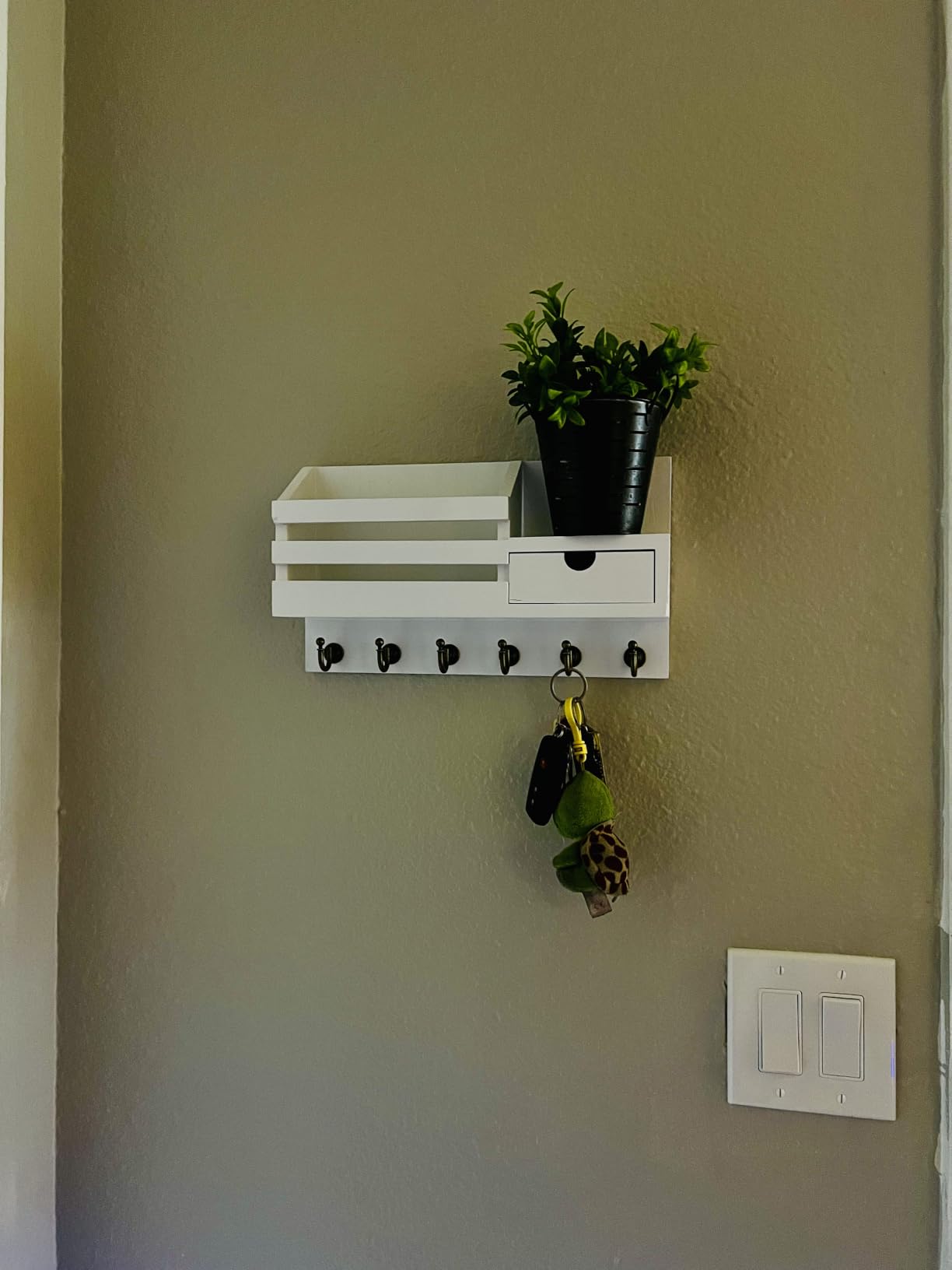 FifthQuarter Key and Mail Holder Wall Mount with Drawer and 6 Sturdy Hooks | Cute Rustic Farmhouse Wooden Key Hanger, Reliable Entryway Organizer for Keys and Daily Essential, Easy Installation, A-White customer photo 2
