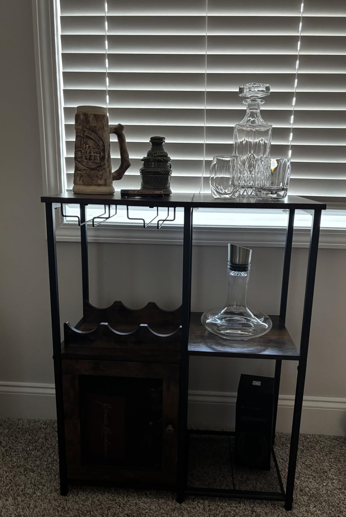 X-cosrack Wine Bar Rack Cabinet with Detachable Wine Rack, Coffee Bar Cabinet with Glass Holder, Small Sideboard and Buffet Cabinet with Mesh Door, Rustic Brown, Large customer photo 2