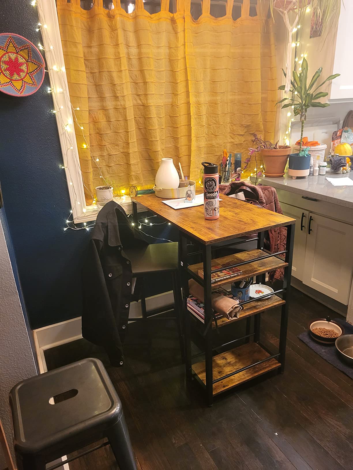 Gizoon Dining Table Set for 2 with 3 Storage Shelves, Kitchen Table and Chairs for 2 with Pu Cushion Chairs & Thick Wood Top, 3 Piece Dining Table Set for Small Space, Apartment - Retro customer photo 1