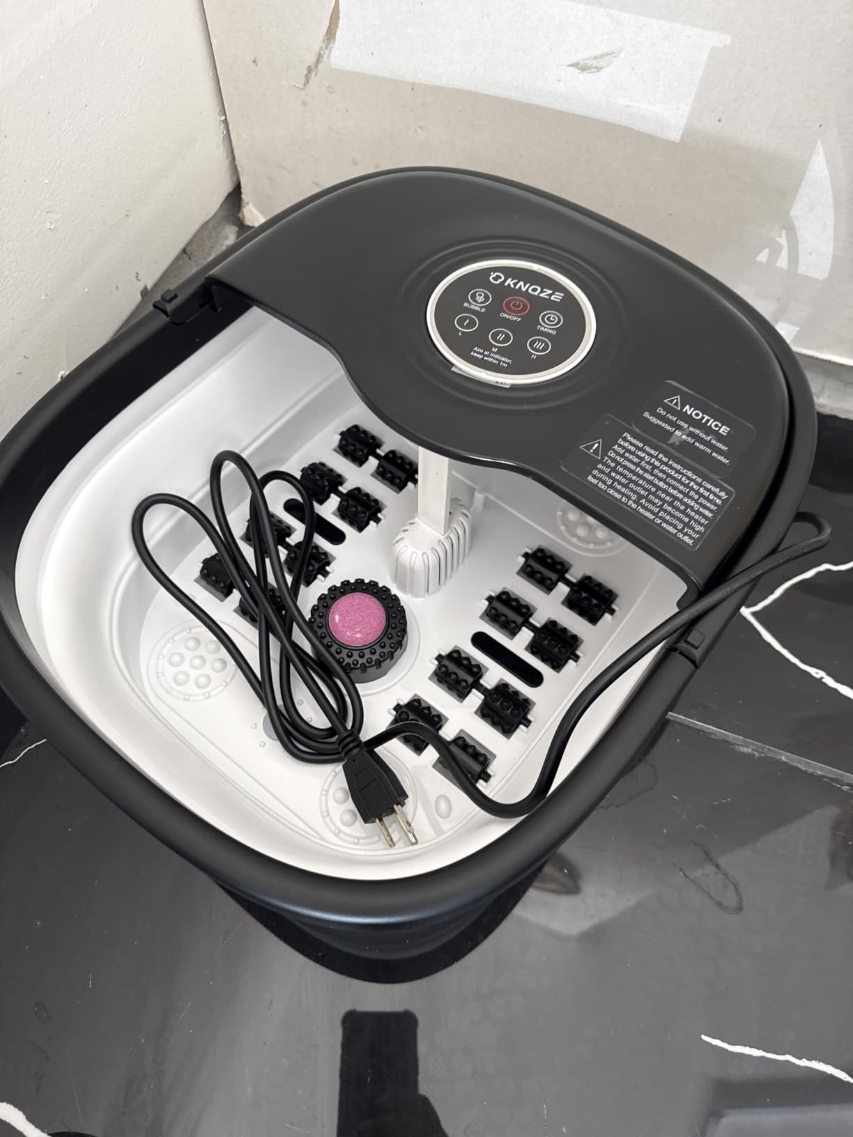 KNQZE Collapsible Foot Spa Bath with Heat & Bubble, Foot Soaking Tub with Timer and Red Light., 16 Rollers & Pumice Stone, Enjoy Warm Water Foot Bath, Gift for Wife and Mom, Black customer photo 1