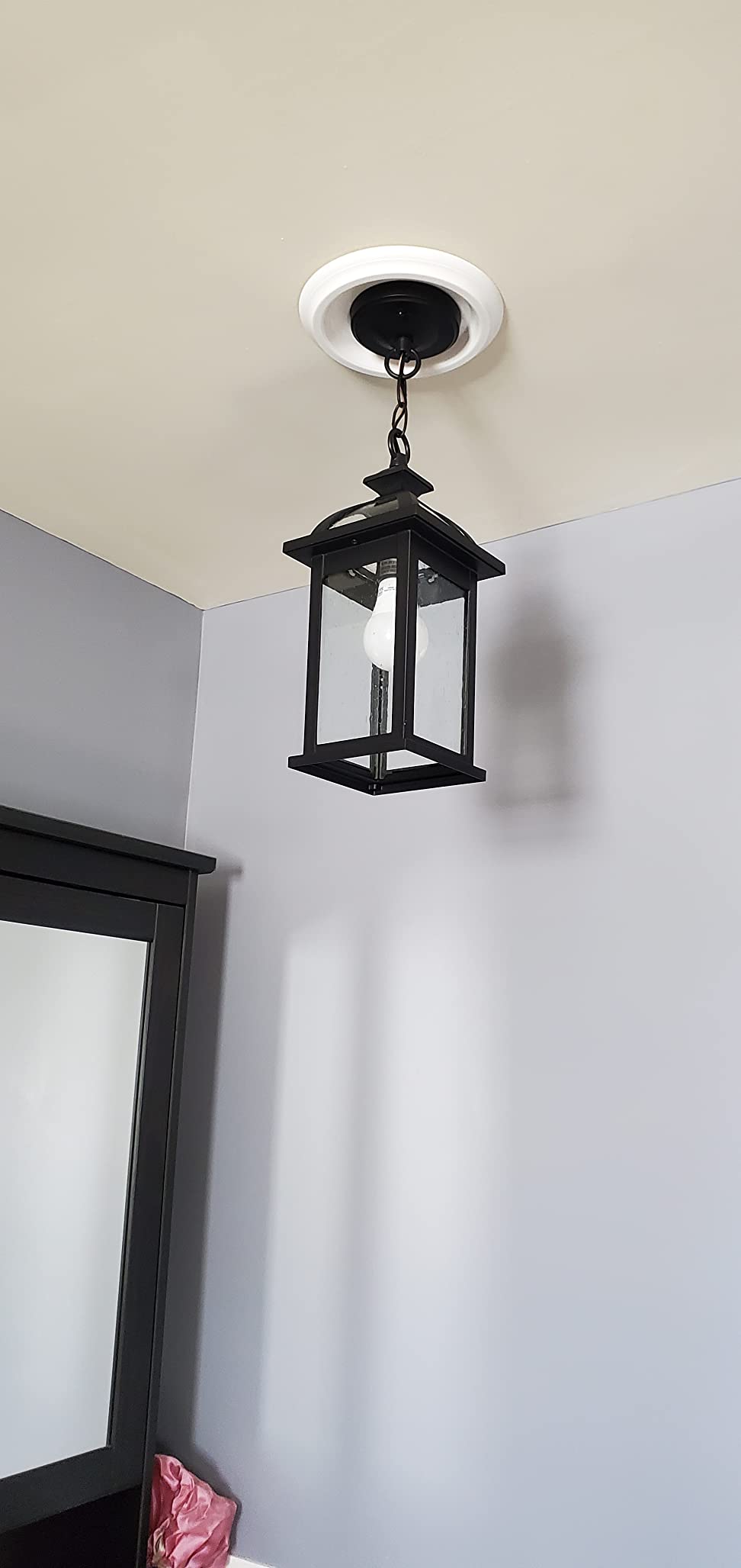Darkaway Outdoor Pendant Light Fixture Lantern, Hanging Porch Light with Glass Aluminum Outdoor Pendant Lights for Porch, Patio, Entryway (1 Pack, Black) customer photo 2