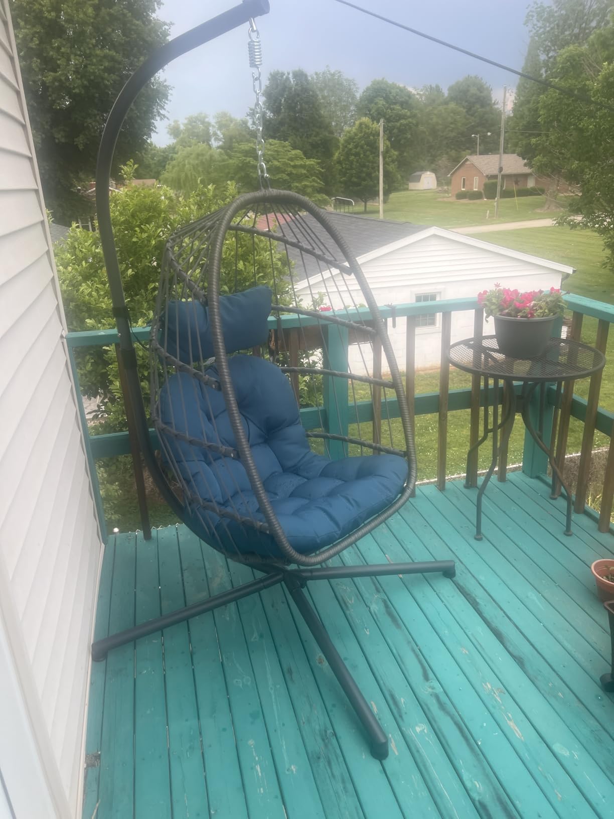 Yechen Indoor Outdoor Egg Hanging Chair with Stand, Charcoal Grey | Egg Chairs with UV Resistant Cushion for Indoor Bedroom Outdoor Garden Backyard customer photo 2