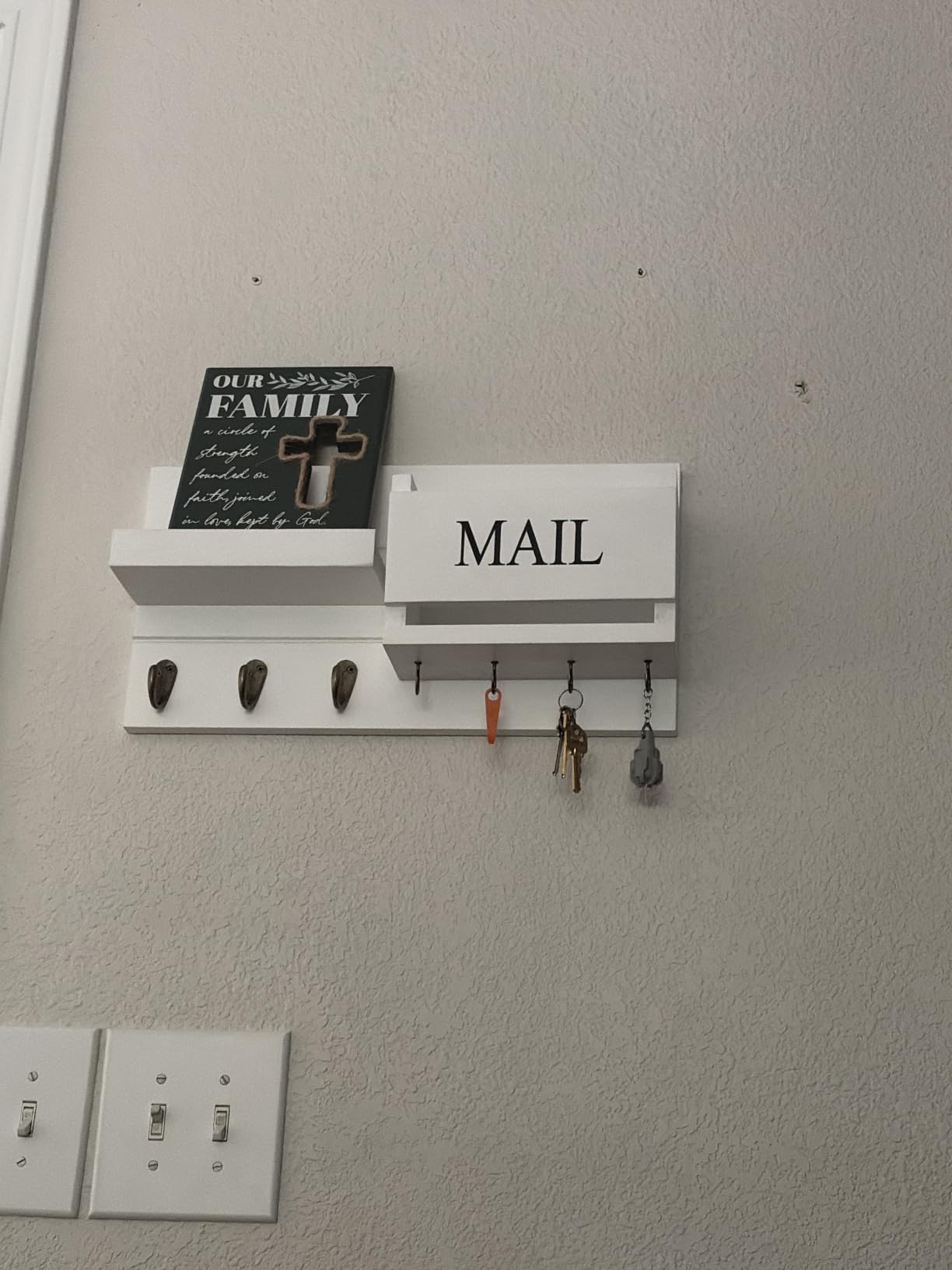 Lwenki Mail Organizer for Wall Mount - Key Holder with Shelf Includes Letter Holder and Hooks for Hallway Farmhouse Decor - Rustic Wood with Flush Mounting Hardware (16.5
