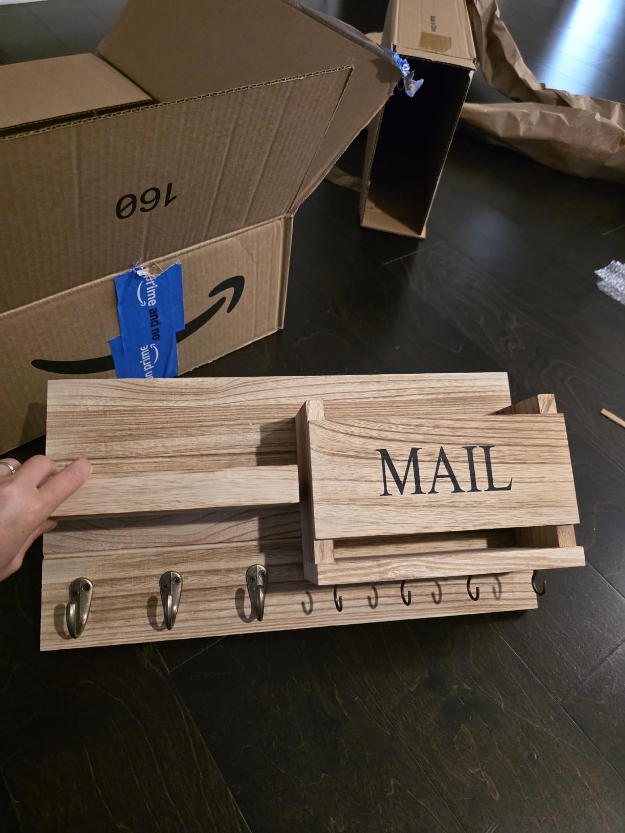 Lwenki Mail Organizer for Wall Mount - Key Holder with Shelf Includes Letter Holder and Hooks for Hallway Farmhouse Decor - Rustic Wood with Flush Mounting Hardware (16.5