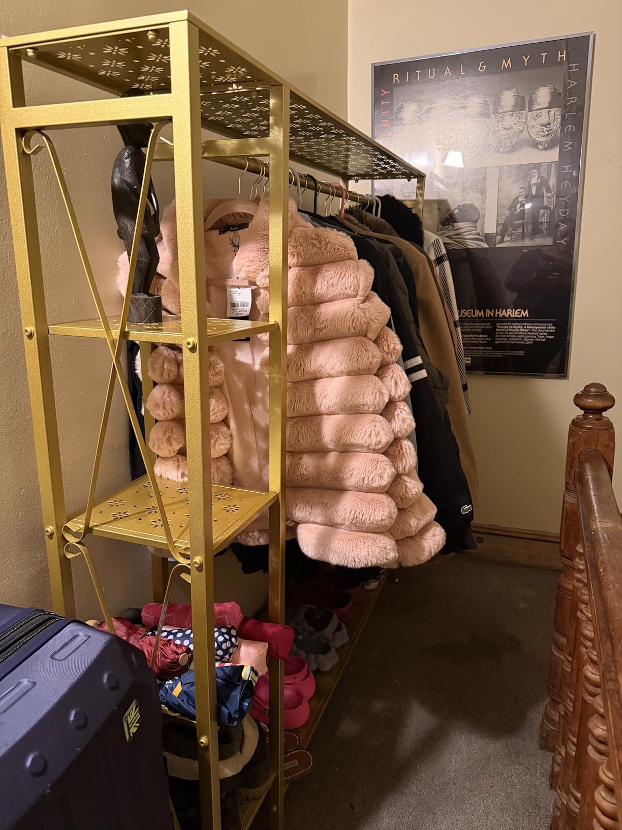 TIEOU Gold Clothes Racks Free-Standing, Gold Clothing Rack with Shelves for Boutiques, Heavy Duty Garment Rack for Hanging Clothes, Large Wardrobe Closet(Only One Shelf) customer photo 1