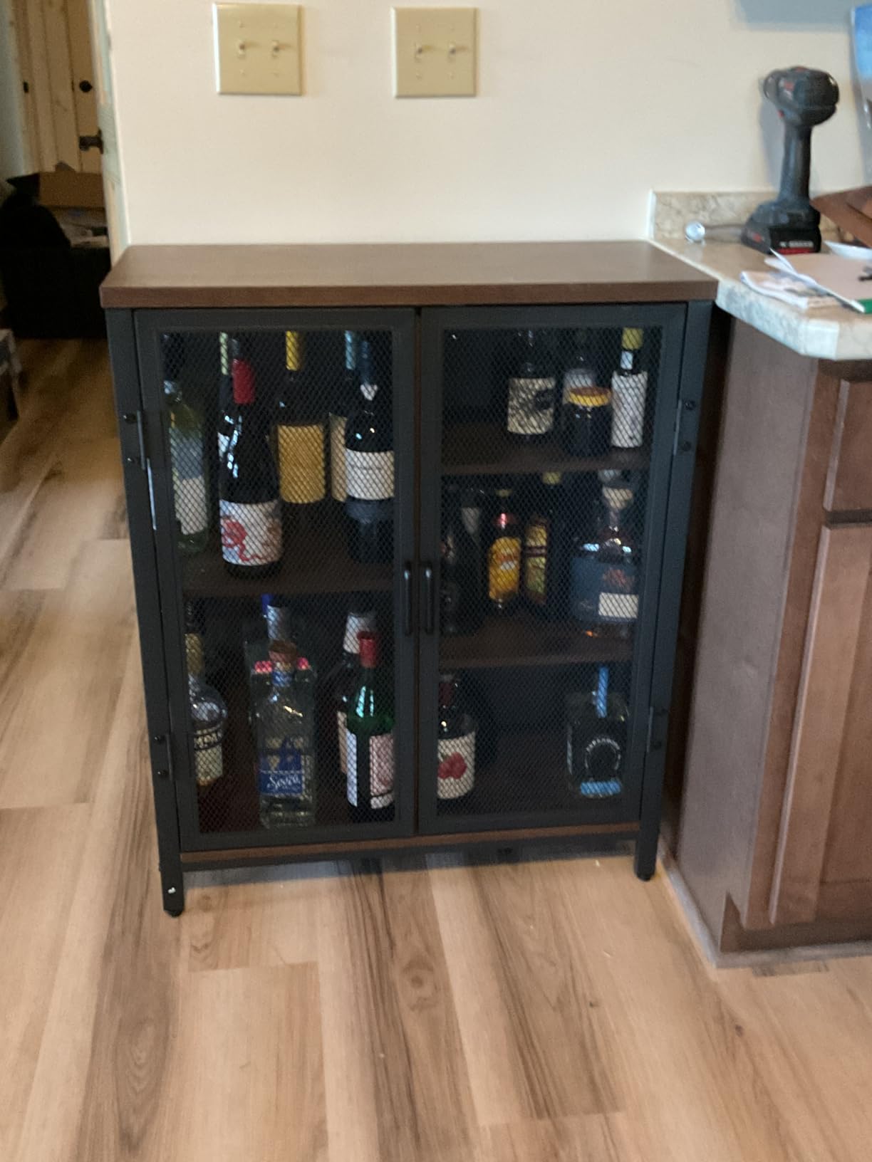 BON AUGURE Coffee Bar Cabinet for Liquor, Small Storage Cabinet for Home Kitchen, Farmhouse Sideboard Buffet Cabinets, Industrial Alcohol Cabinets for Dining Entryway Living Room (Rustic Oak) customer photo 1