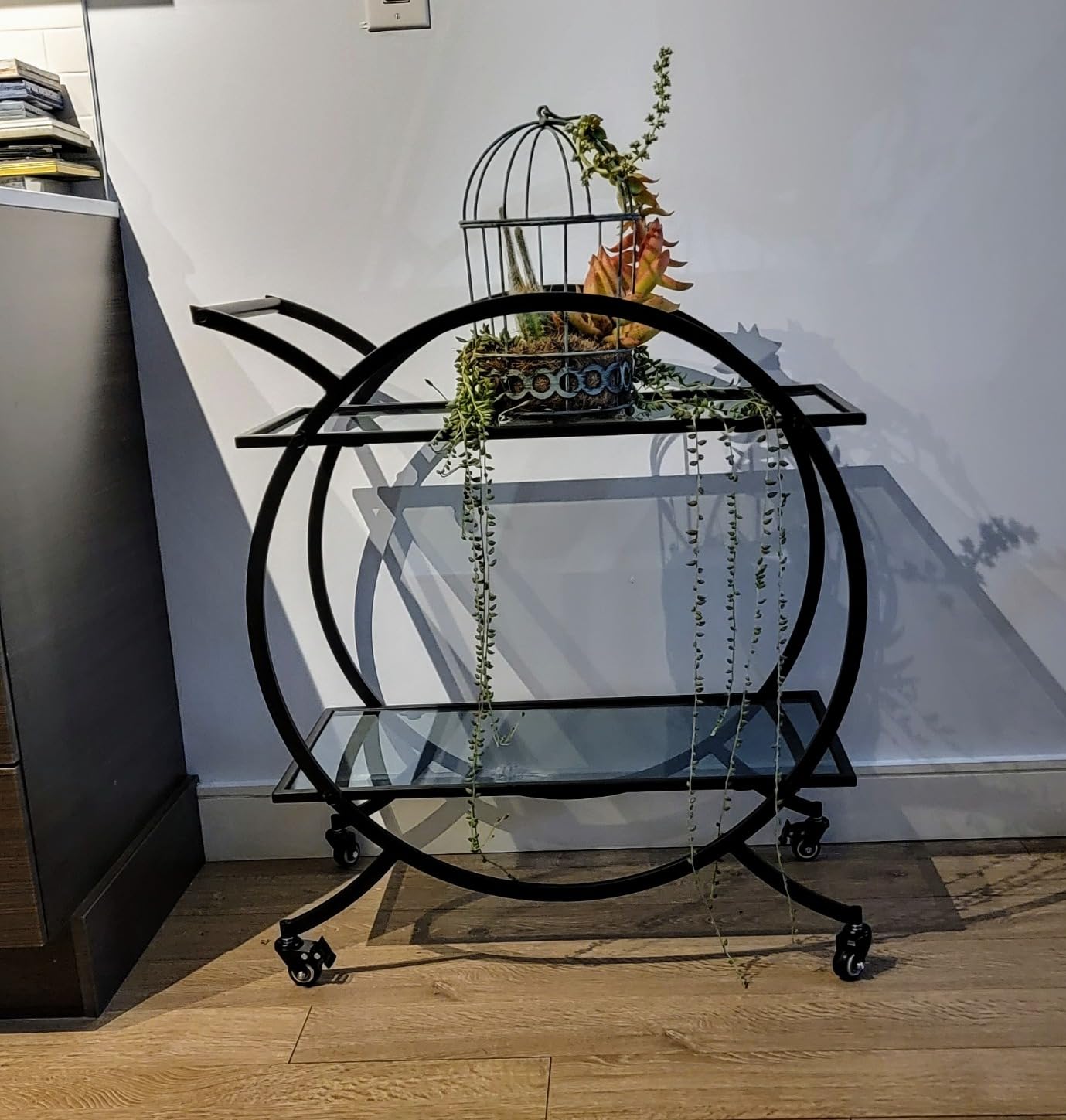 Gold Bar Carts with 3 Tier Glass Shelves, Rolling Serving Bar Cart with Wine Rack and Glass Holder, Home Bar Carts & Wine Carts on Wheels for Kitchen, Indoor & Outdoor customer photo 2