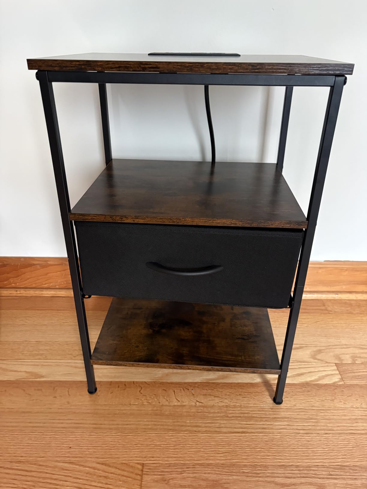 SUPERJARE Nightstand with Charging Station, Bed Side Table with Adjustable Fabric Drawer, Night Stand for Bedroom, 3-Tier Storage End Table customer photo 1