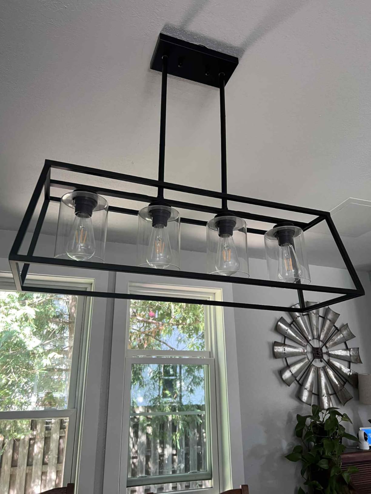 Black Farmhouse Chandeliers for Dining Room, Rustic Kitchen Island Light Fixture, 4-Lighting Linear Pendant Lamp Kitchen Island with Glass Shade, Apply to Dining Room Light fixtures Over Table customer photo 1
