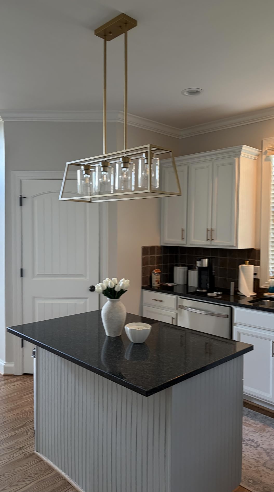 Black Farmhouse Chandeliers for Dining Room, Rustic Kitchen Island Light Fixture, 4-Lighting Linear Pendant Lamp Kitchen Island with Glass Shade, Apply to Dining Room Light fixtures Over Table customer photo 2