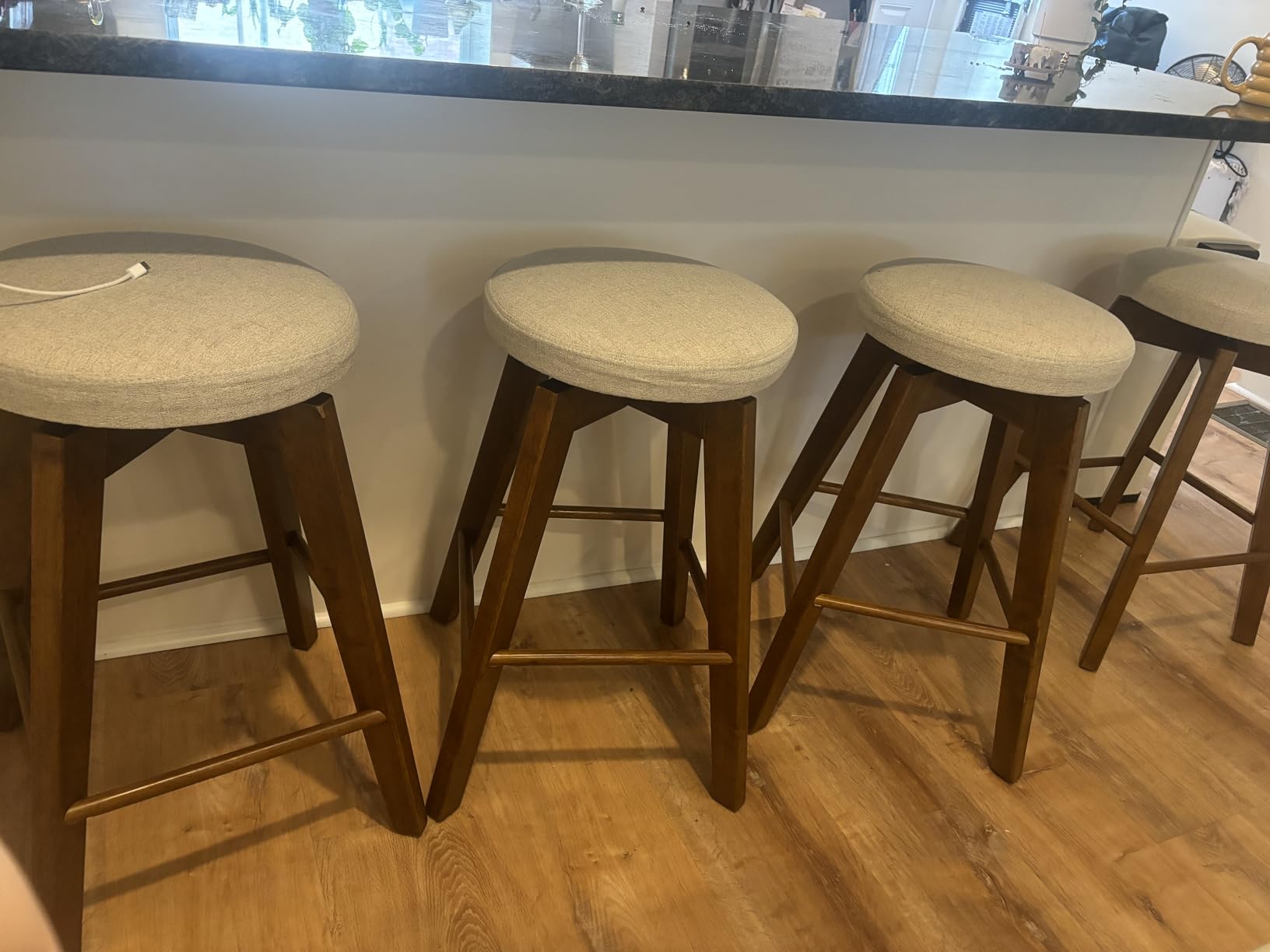 Nathan James Barker Classic Counter Height Wood Barstool with Leather Removable Cushion, Backless Island 24 Inch Bar Stool for Kitchen, Chestnut Brown, Set of 2 customer photo 2