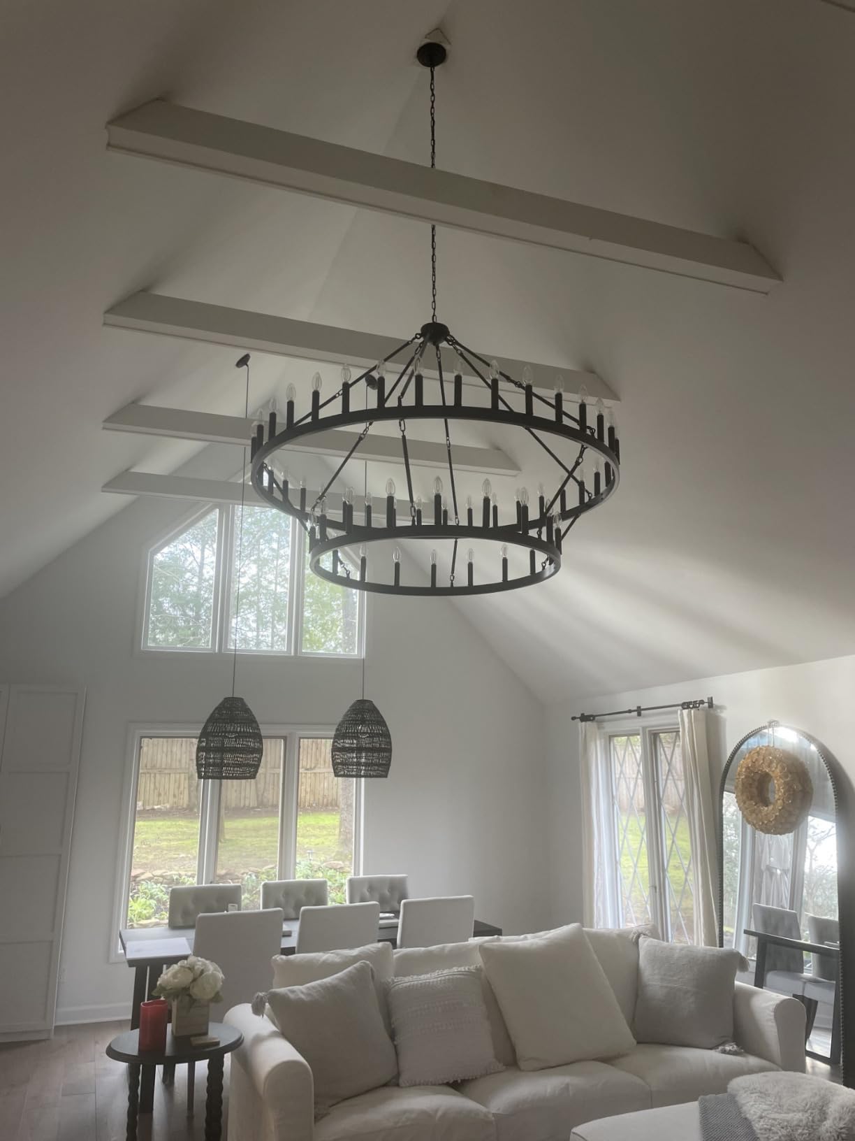 2 Tier Black Large Wagon Wheel Chandelier, 54-Lights 60 Inch Farmhouse Pendant Light Fixture, Round Rustic Hanging Lighting for Dining Room Kitchen Island Foyer Entryway customer photo 1