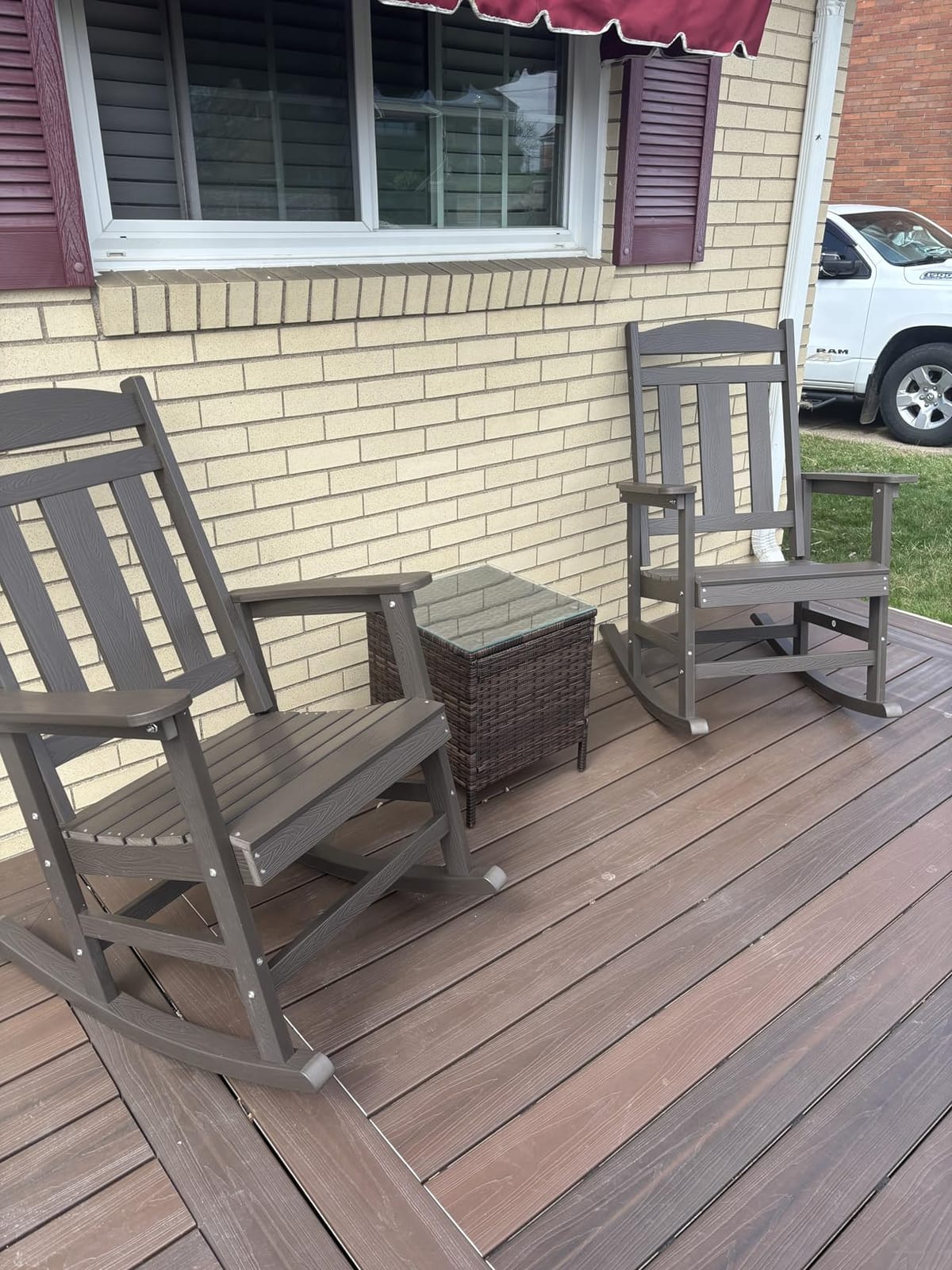 LUE BONA Outdoor Rocking Chairs Set of 2, Weather Resistant Poly Plastic Rocker, 350lb Heavy Duty, Oversized Porch Rocker for Adult, High Back Smooth for Outdoor & Indoor, Black customer photo 1