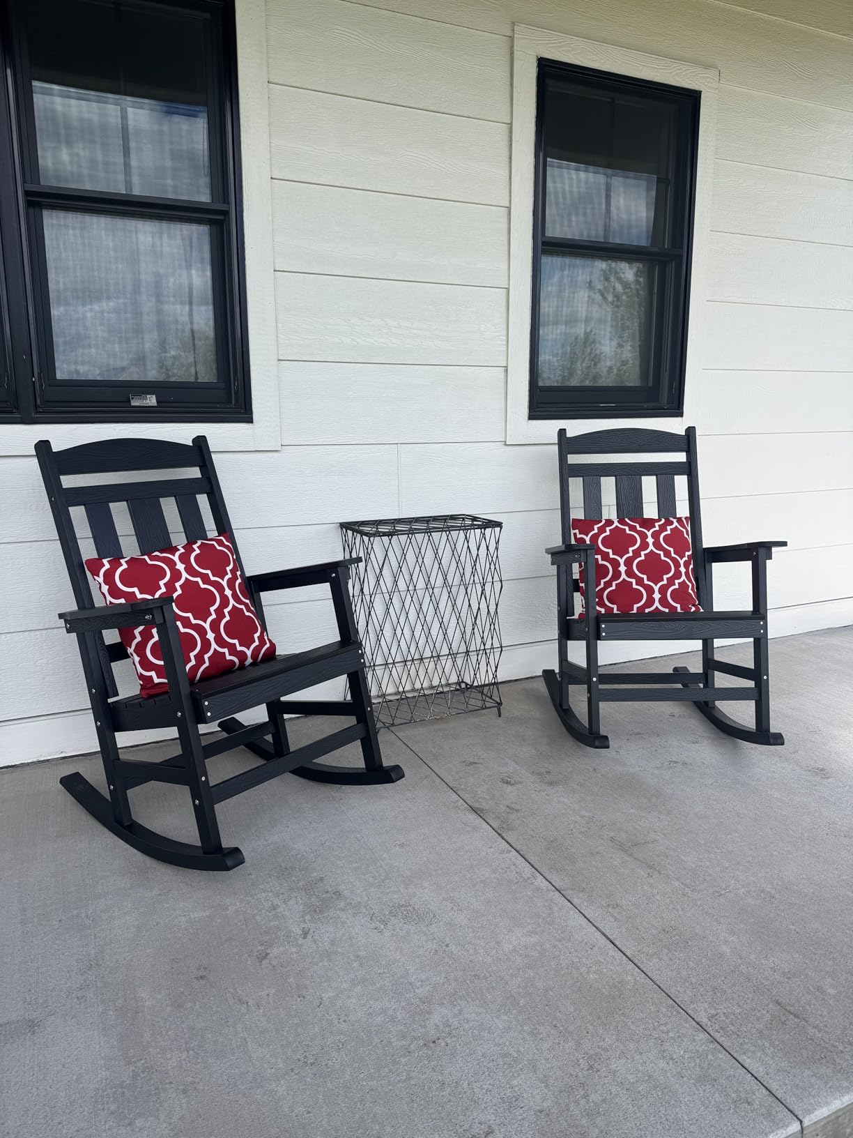 LUE BONA Outdoor Rocking Chairs Set of 2, Weather Resistant Poly Plastic Rocker, 350lb Heavy Duty, Oversized Porch Rocker for Adult, High Back Smooth for Outdoor & Indoor, Black customer photo 2