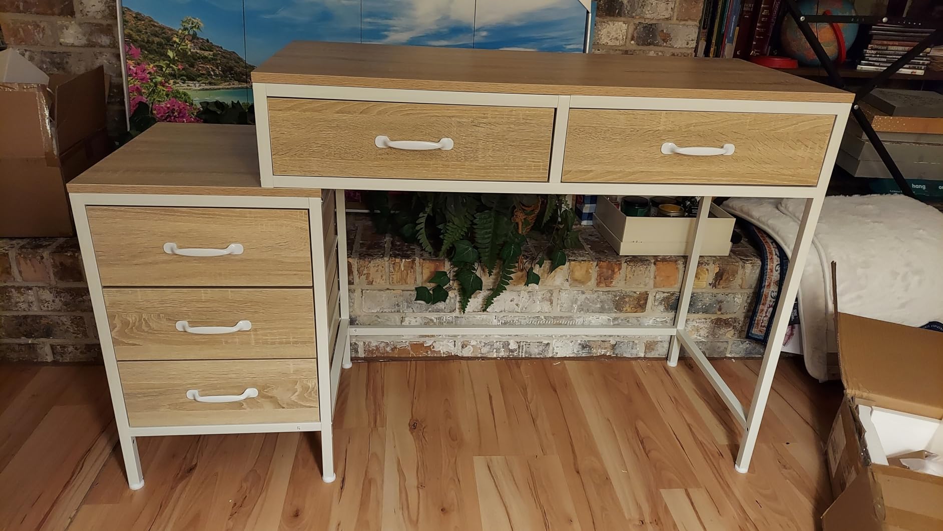 Tribesigns Computer Desk with 5 Drawers, Reversible Home Office Desks | Small Desk with Drawer Cabinet Printer Stand, PC Desk with Storage, Rustic Study Writing Table Workstation for Small Spaces customer photo 2