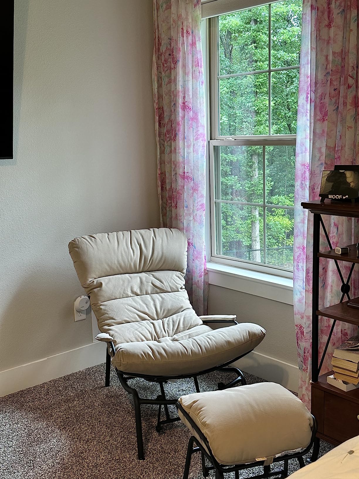 ovios Glider Rocking Chair with Ottoman, Mid-Century Modern Recliner Chair with Footrest, Comfy Gliding Rocker Lazy Accent Armchair for Living Room Bedroom, Cloud Flannel Velvet, Beige customer photo 1