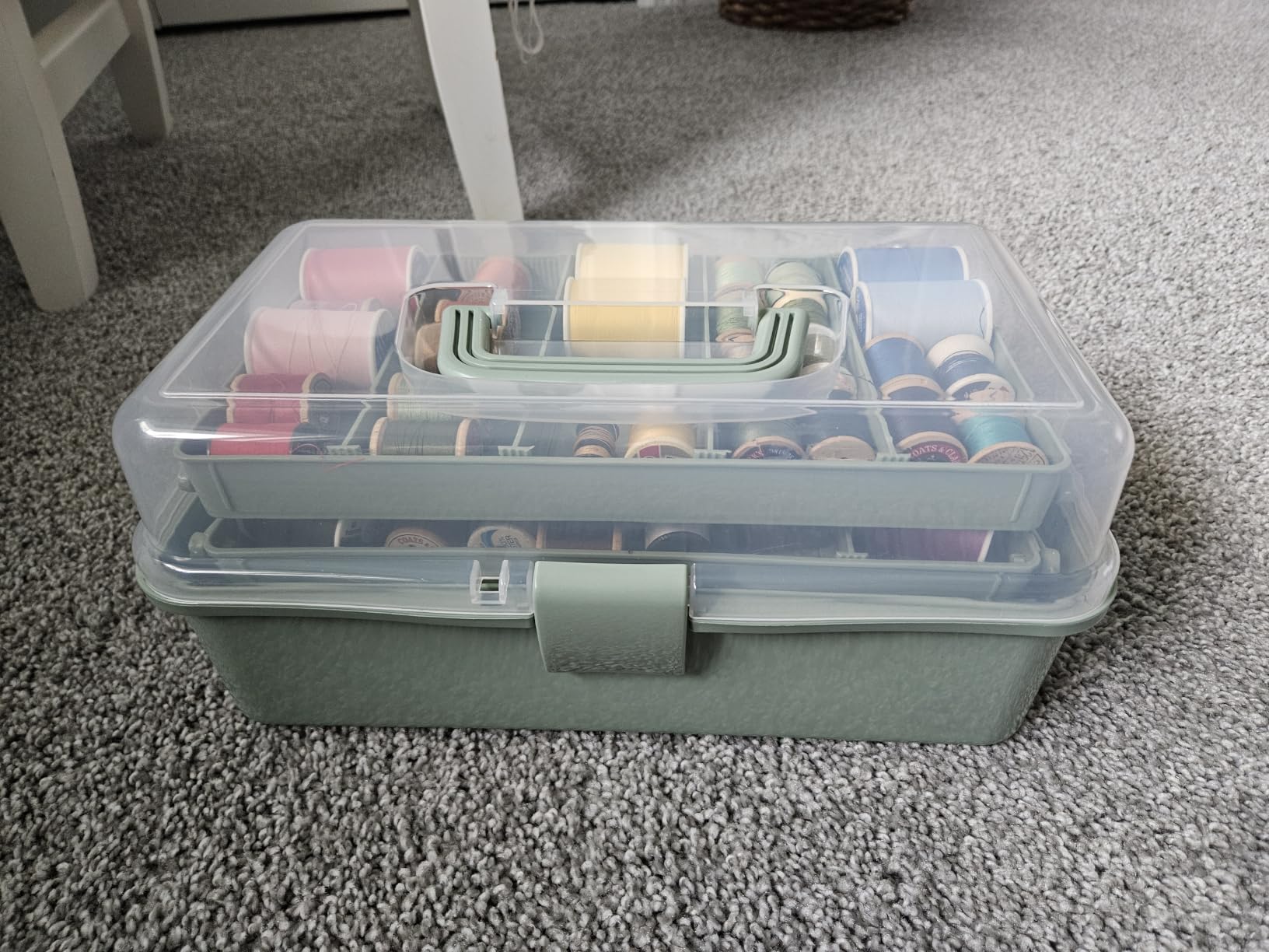 BTSKY 3-Layer Plastic Dividing Storage Box Craft Organizer and Storage | Portable Handled Art Supply Organizer with Adjustable Spacers Multipurpose Home Utility Box for Medicine Sewing (Haze Green) customer photo 1