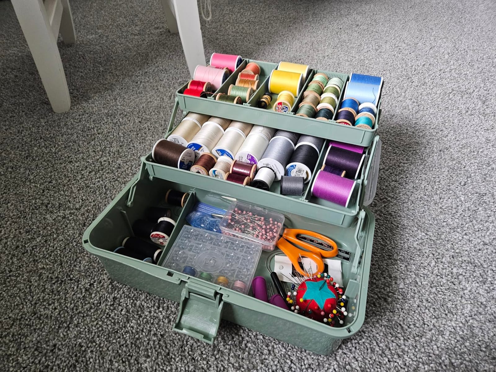 BTSKY 3-Layer Plastic Dividing Storage Box Craft Organizer and Storage | Portable Handled Art Supply Organizer with Adjustable Spacers Multipurpose Home Utility Box for Medicine Sewing (Haze Green) customer photo 2